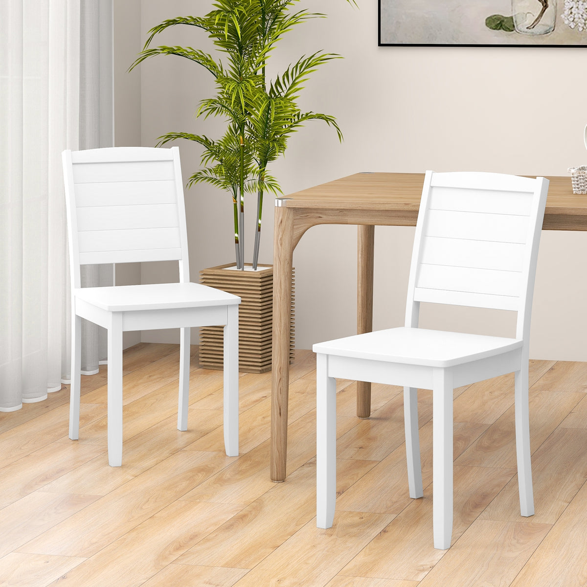 Wood Dining Chair Set of 2 Armless Kitchen Chairs with Rubber Wood Legs-White-Dining Chairs-DECOROLALA