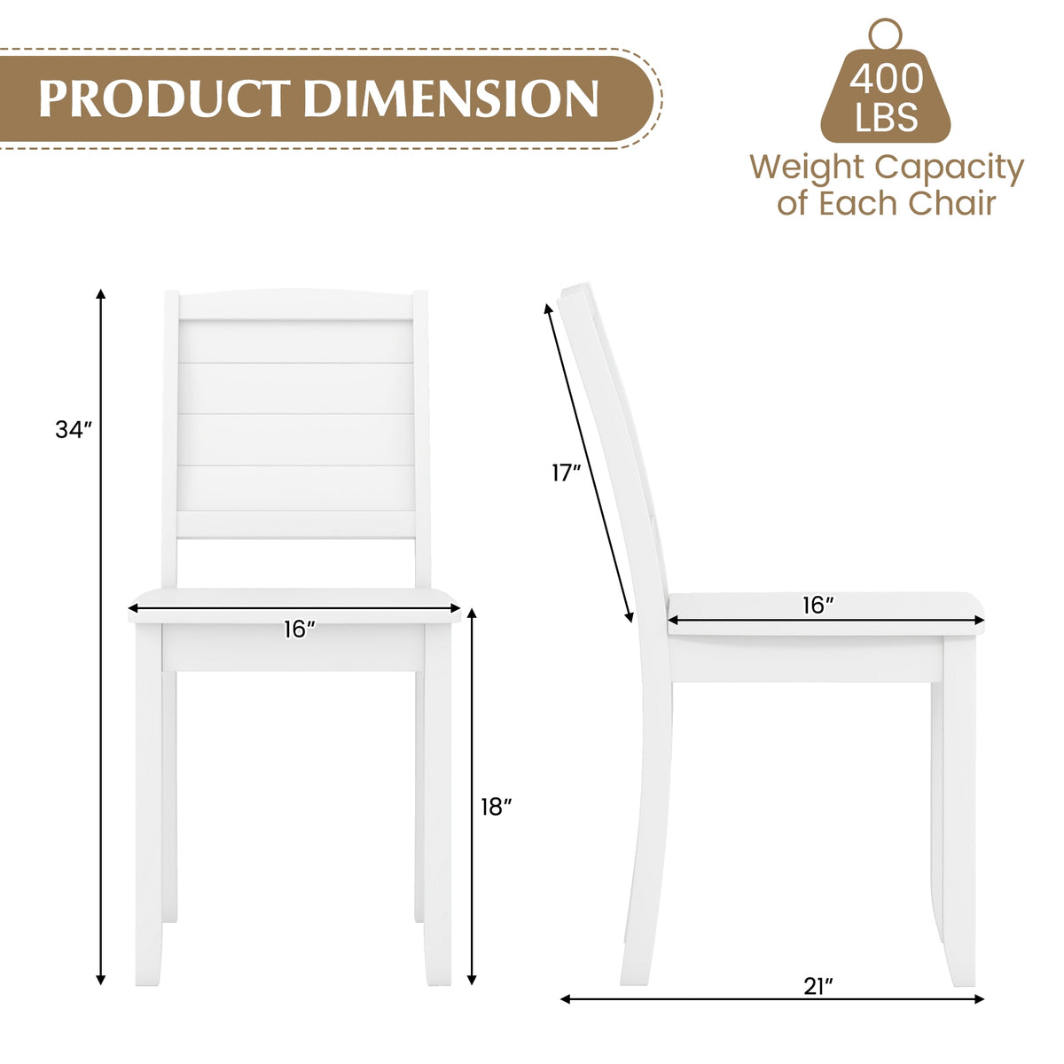 Wood Dining Chair Set of 2 Armless Kitchen Chairs with Rubber Wood Legs-White-Dining Chairs-DECOROLALA
