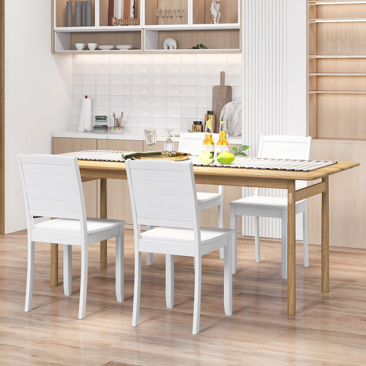 Wood Dining Chair Set of 2 Armless Kitchen Chairs with Rubber Wood Legs-White-Dining Chairs-DECOROLALA