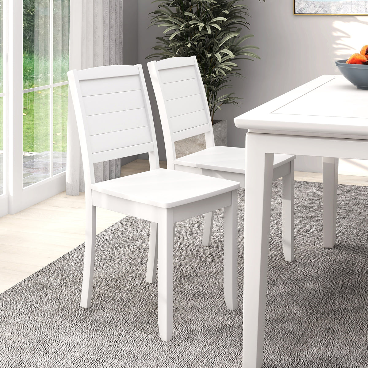 Wood Dining Chair Set of 2 Armless Kitchen Chairs with Rubber Wood Legs-White-Dining Chairs-DECOROLALA