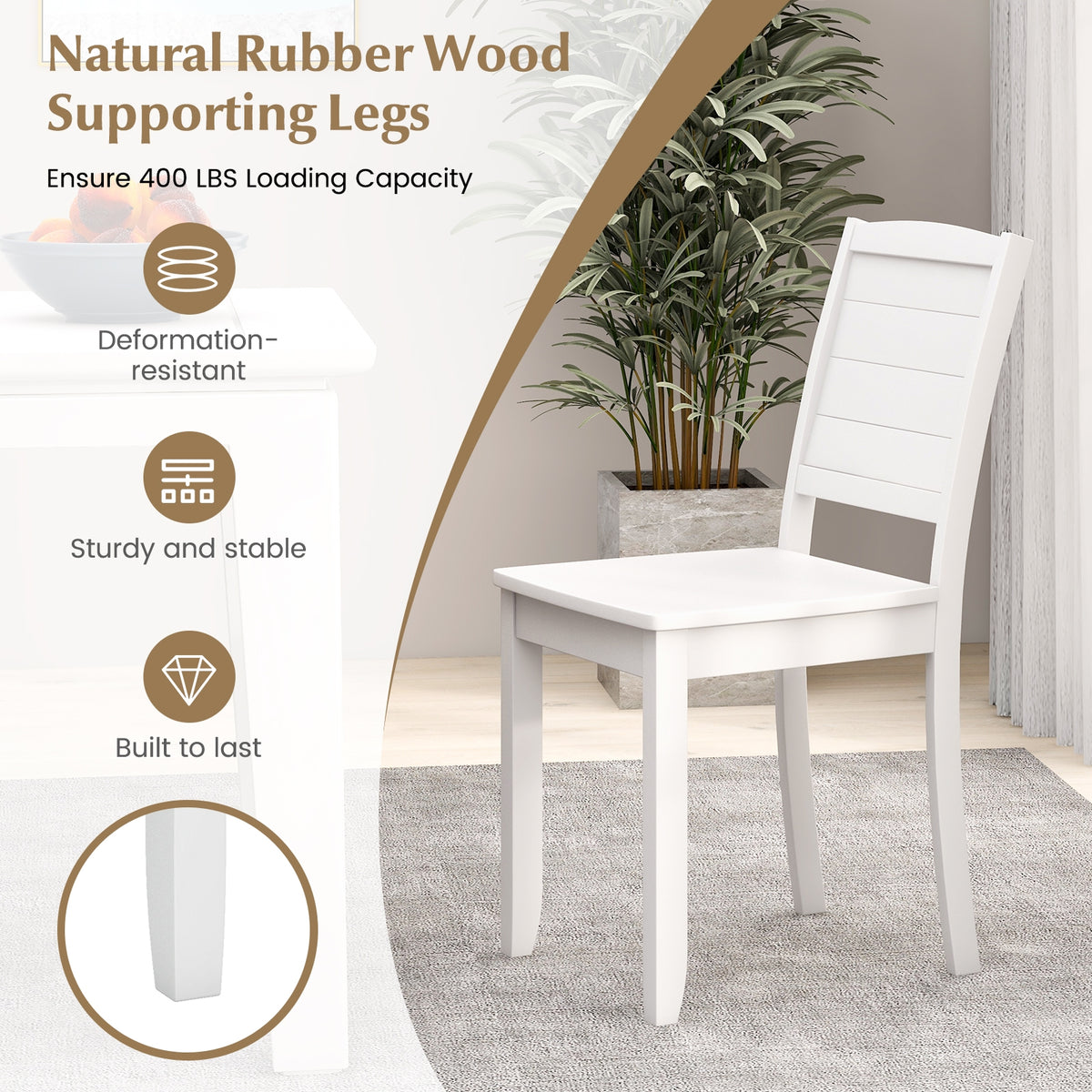 Wood Dining Chair Set of 2 Armless Kitchen Chairs with Rubber Wood Legs-White-Dining Chairs-DECOROLALA