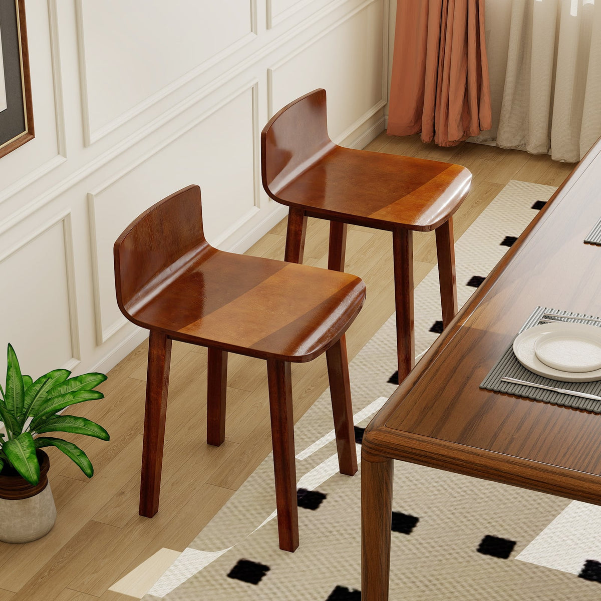 Wood Dining Chair Set of 2 Farmhouse Kitchen Dining Room Chairs Mid-Century Modern Armless Side Chairs-Brown-Dining Chairs-DECOROLALA