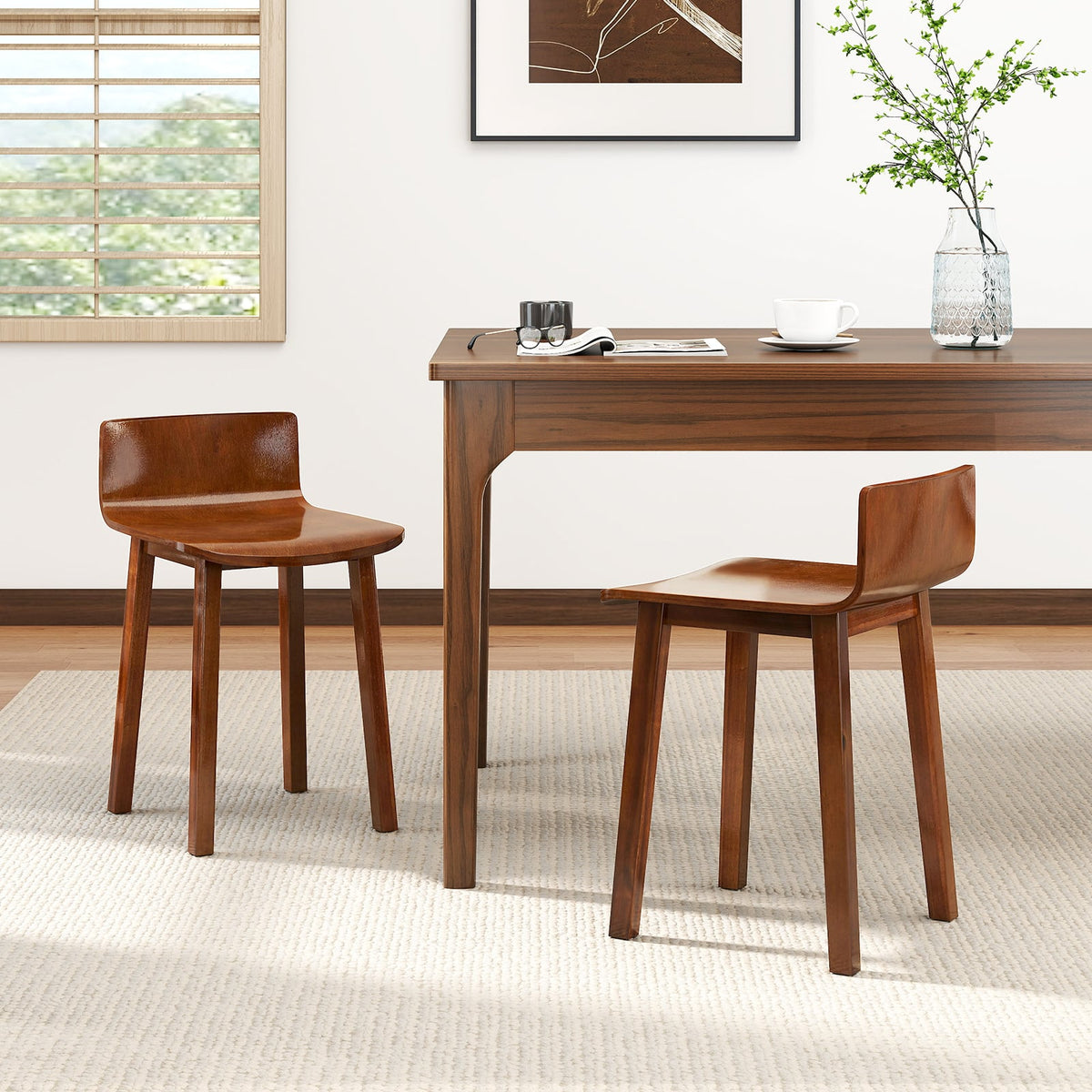 Wood Dining Chair Set of 2 Farmhouse Kitchen Dining Room Chairs Mid-Century Modern Armless Side Chairs-Brown-Dining Chairs-DECOROLALA