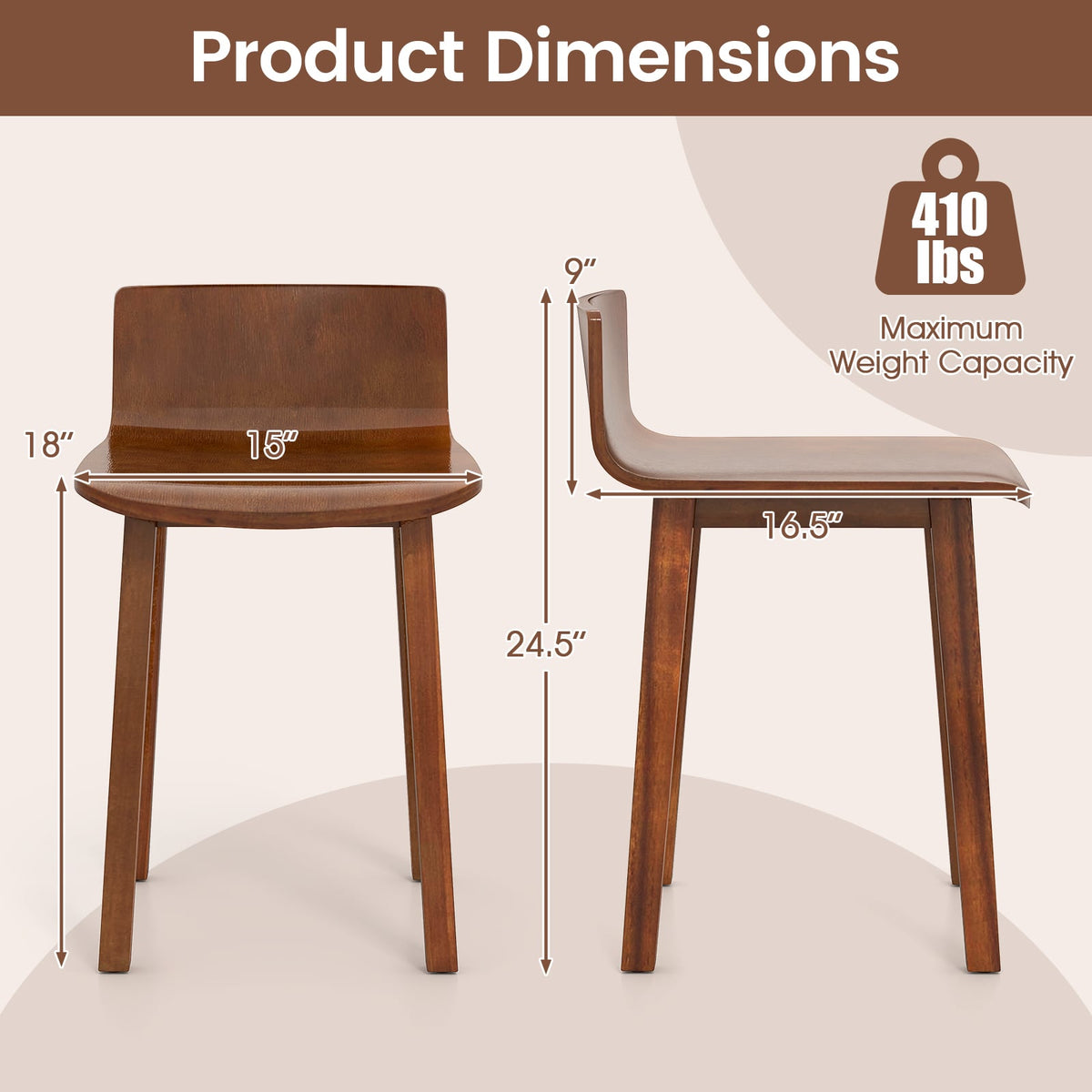 Wood Dining Chair Set of 2 Farmhouse Kitchen Dining Room Chairs Mid-Century Modern Armless Side Chairs-Brown-Dining Chairs-DECOROLALA
