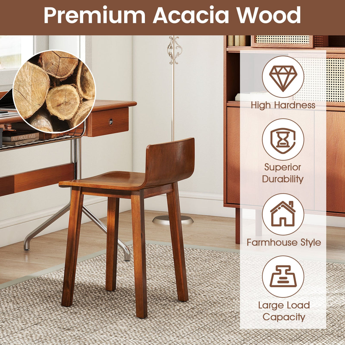 Wood Dining Chair Set of 2 Farmhouse Kitchen Dining Room Chairs Mid-Century Modern Armless Side Chairs-Brown-Dining Chairs-DECOROLALA