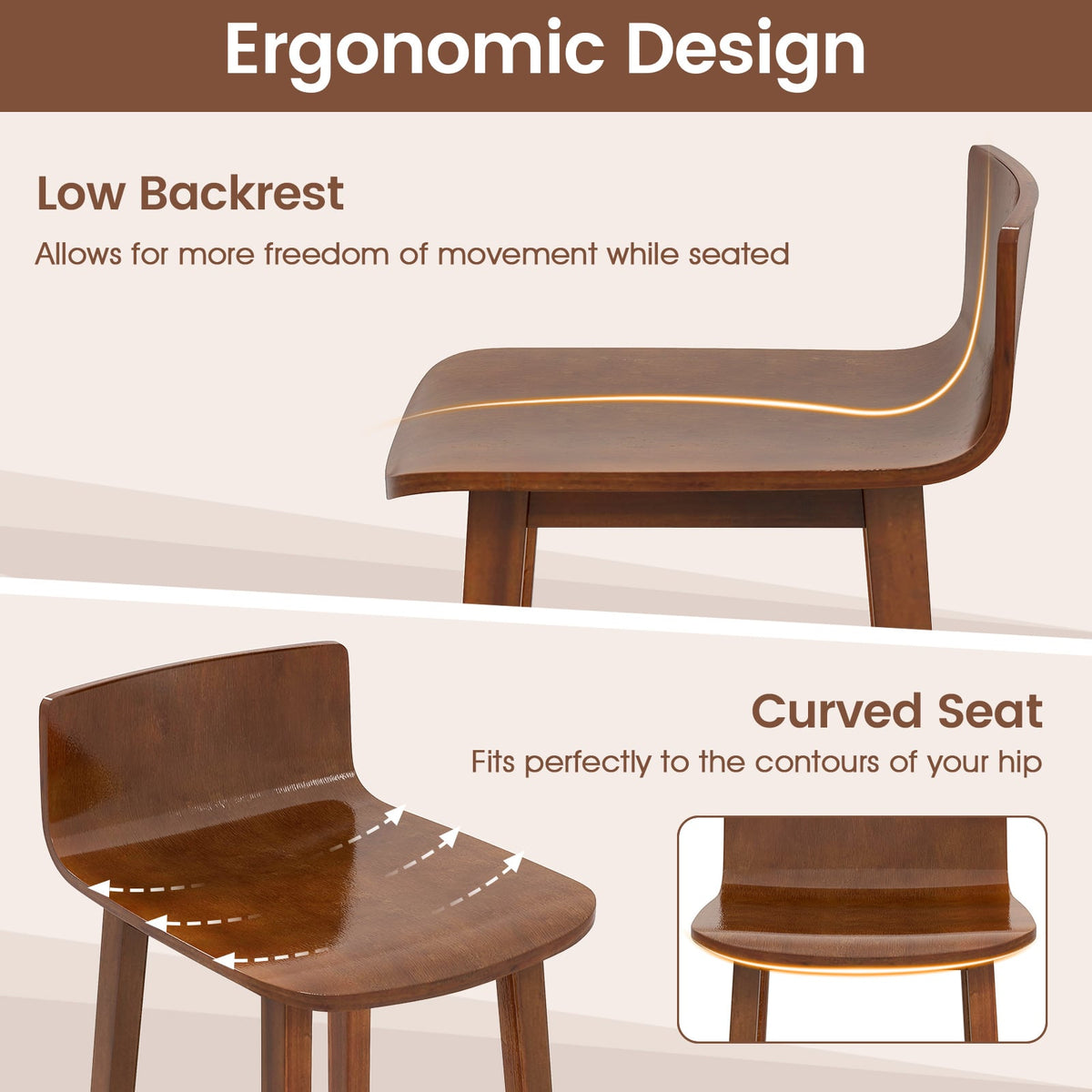 Wood Dining Chair Set of 2 Farmhouse Kitchen Dining Room Chairs Mid-Century Modern Armless Side Chairs-Brown-Dining Chairs-DECOROLALA