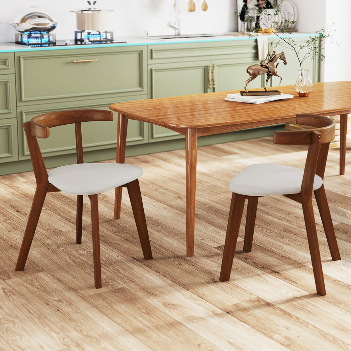 Wood Dining Chair Set of 2 with Padded Seat and Curved Back-Walnut-Dining Chairs-DECOROLALA