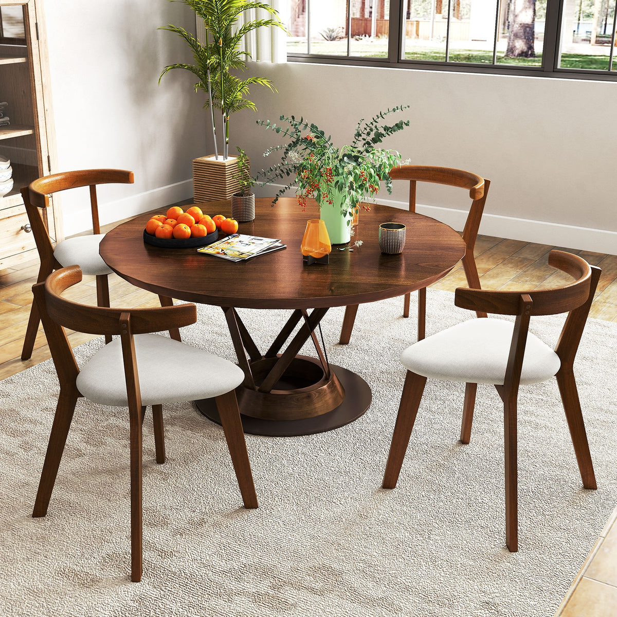 Wood Dining Chair Set of 2 with Padded Seat and Curved Back-Walnut-Dining Chairs-DECOROLALA