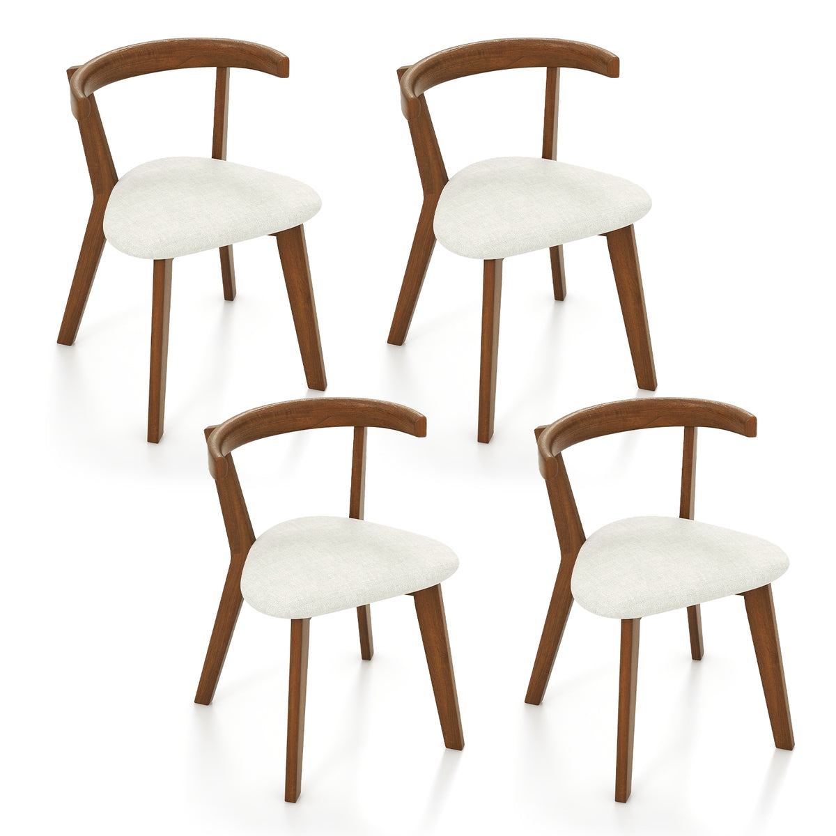 Wood Dining Chair Set of 2 with Padded Seat and Curved Back-Walnut-Dining Chairs-DECOROLALA