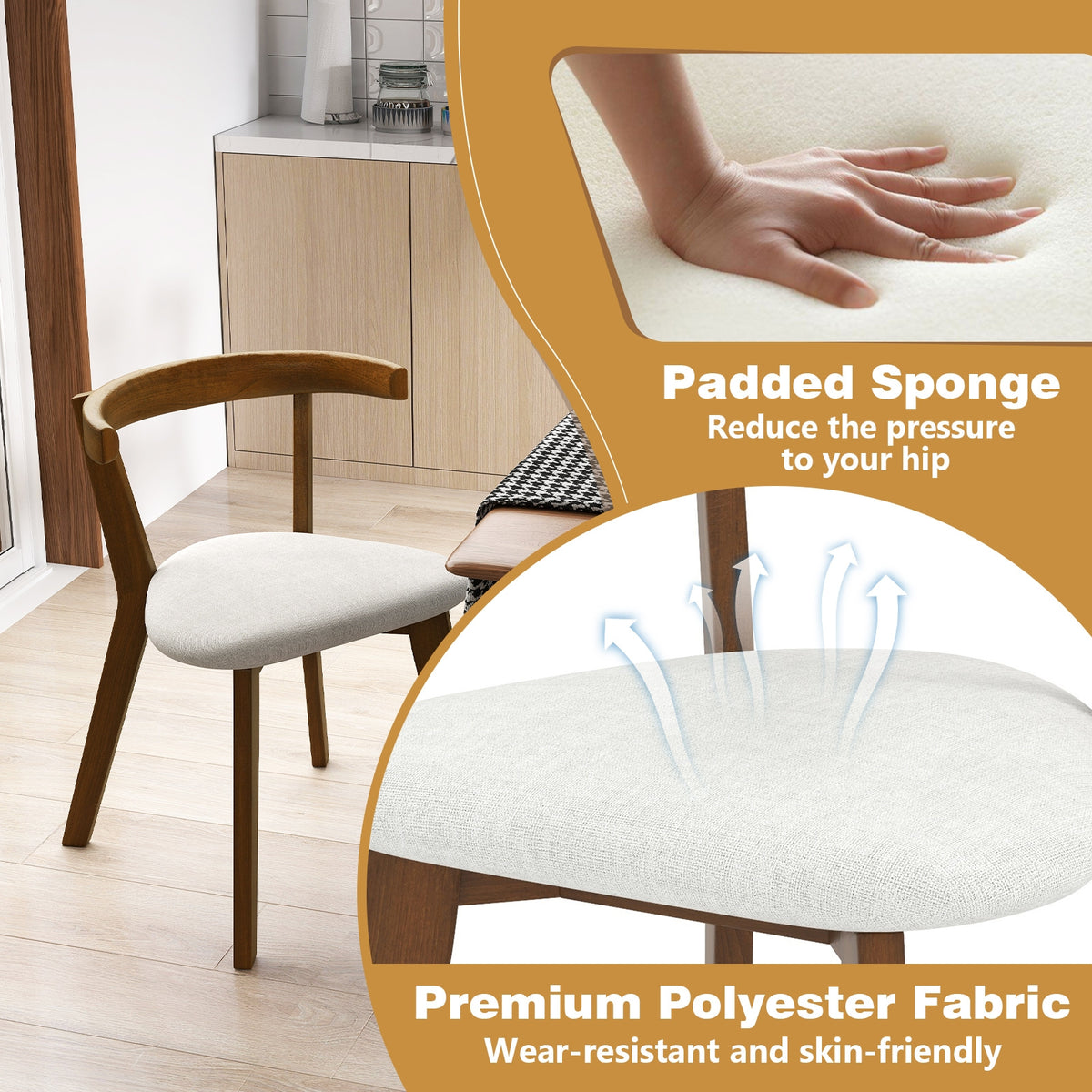 Wood Dining Chair Set of 2 with Padded Seat and Curved Back-Walnut-Dining Chairs-DECOROLALA