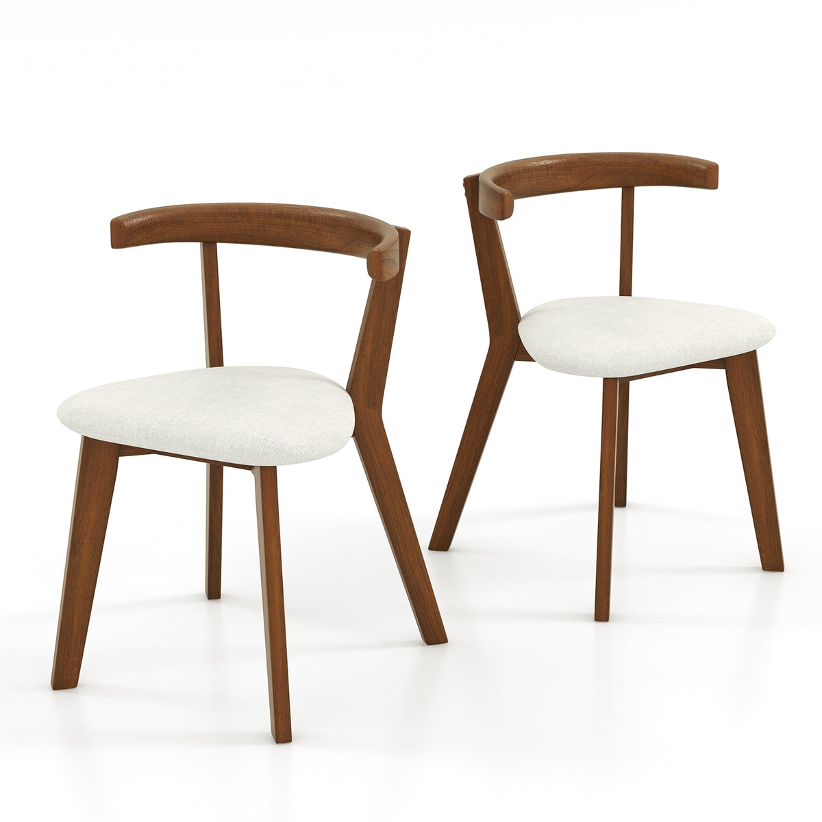 Wood Dining Chair Set of 2 with Padded Seat and Curved Back-Walnut-Dining Chairs-DECOROLALA