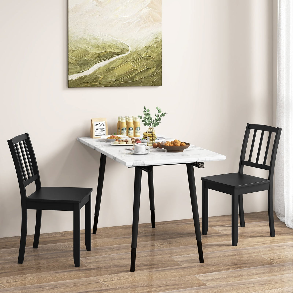 Wood Dining Chair Set of 2 with Rubber Wood Legs-Black-Dining Chairs-DECOROLALA