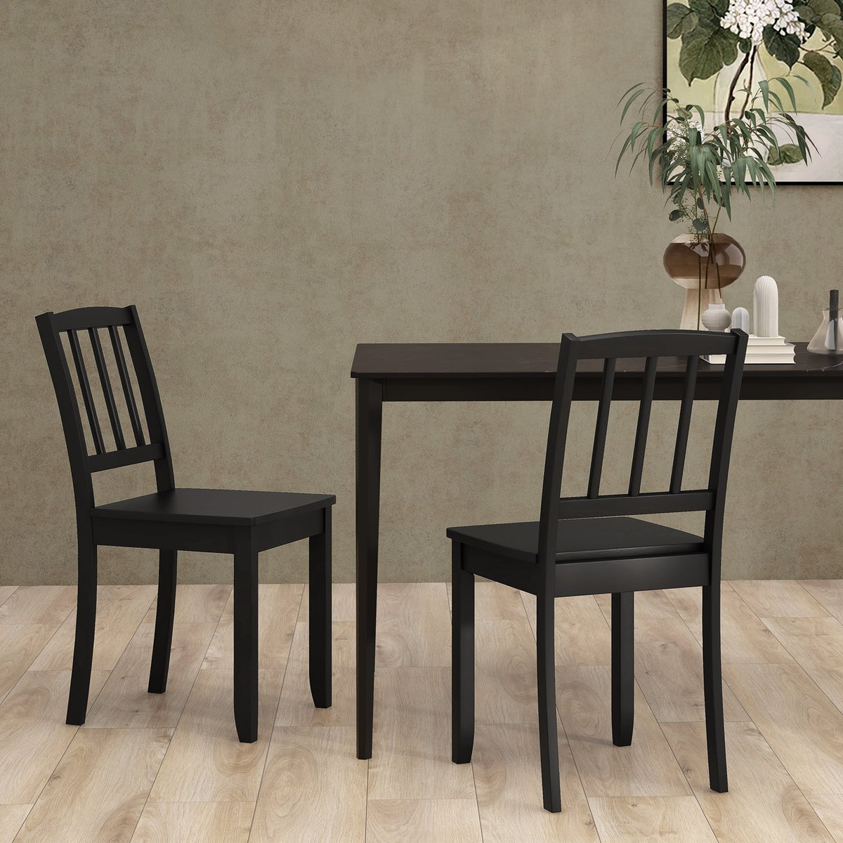 Wood Dining Chair Set of 2 with Rubber Wood Legs-Black-Dining Chairs-DECOROLALA