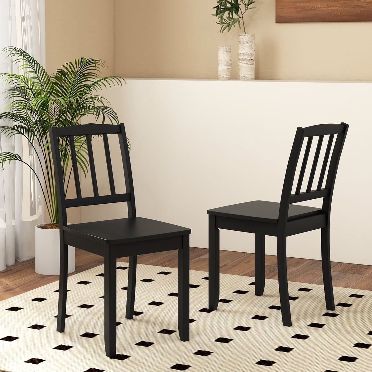 Wood Dining Chair Set of 2 with Rubber Wood Legs-Black-Dining Chairs-DECOROLALA