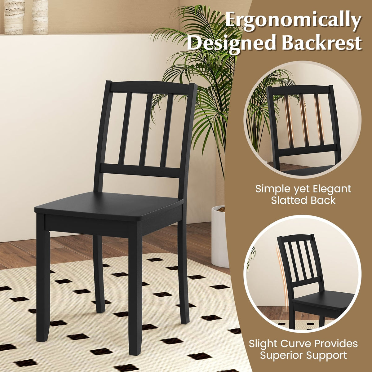 Wood Dining Chair Set of 2 with Rubber Wood Legs-Black-Dining Chairs-DECOROLALA