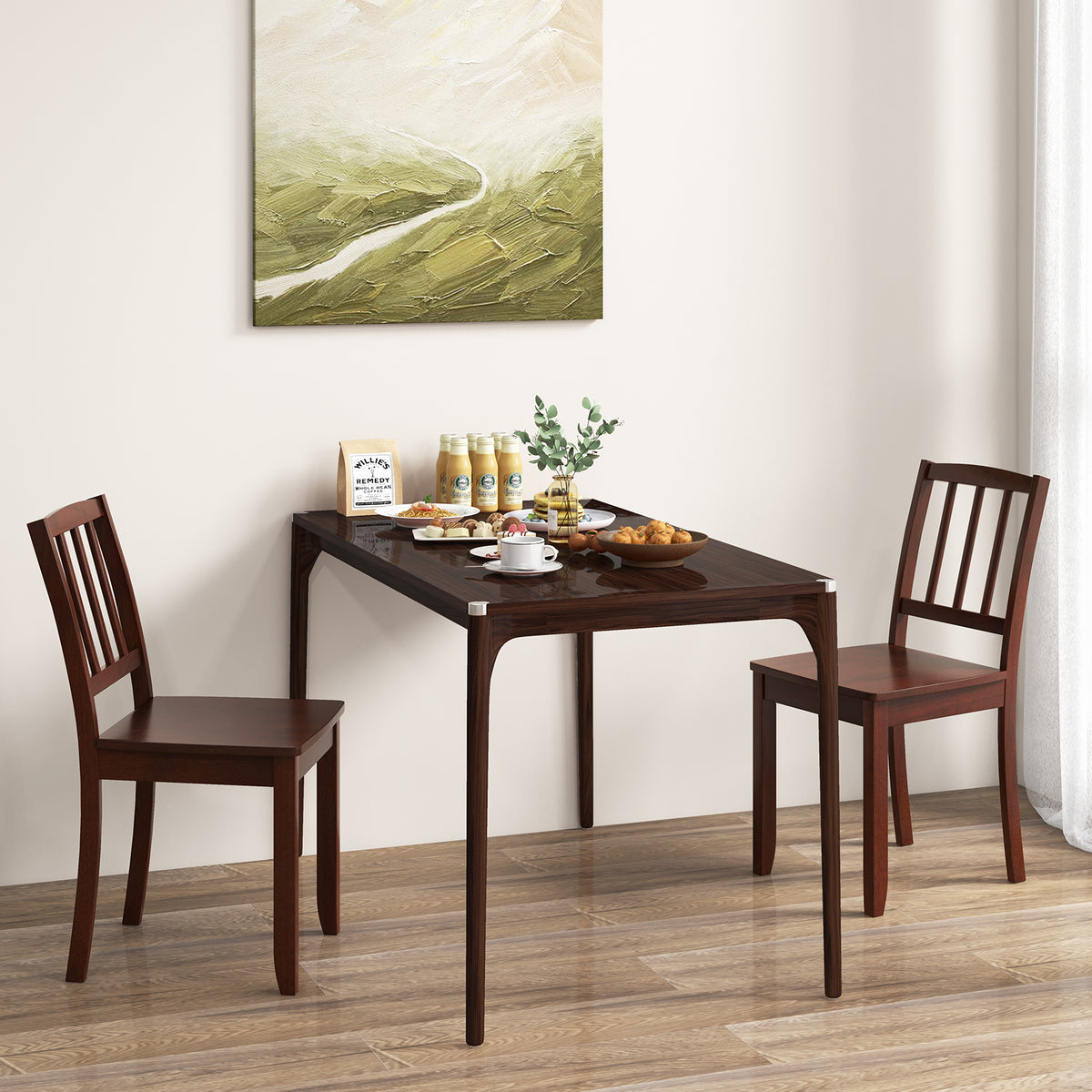 Wood Dining Chair Set of 2 with Rubber Wood Legs-Brown-Dining Chairs-DECOROLALA
