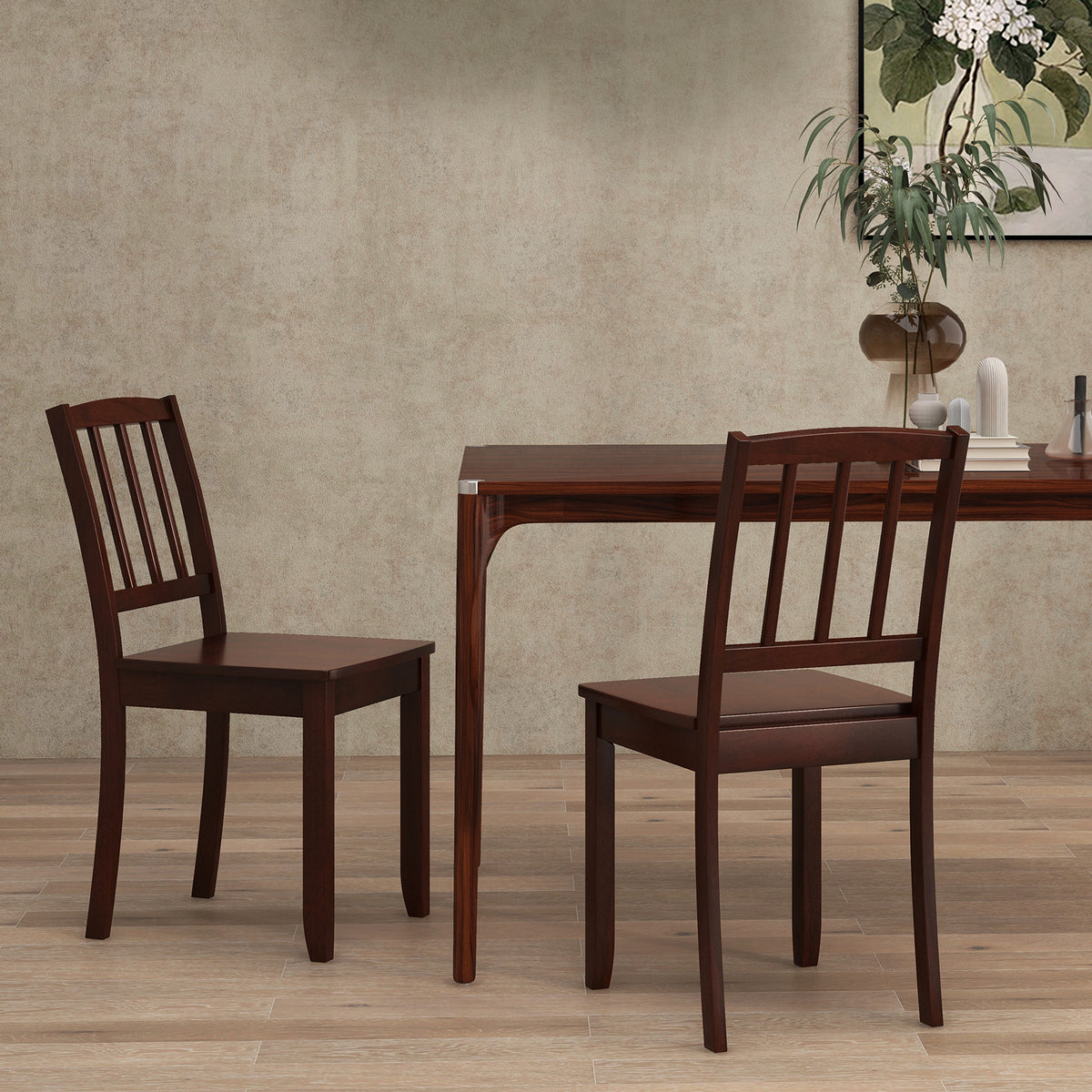 Wood Dining Chair Set of 2 with Rubber Wood Legs-Brown-Dining Chairs-DECOROLALA