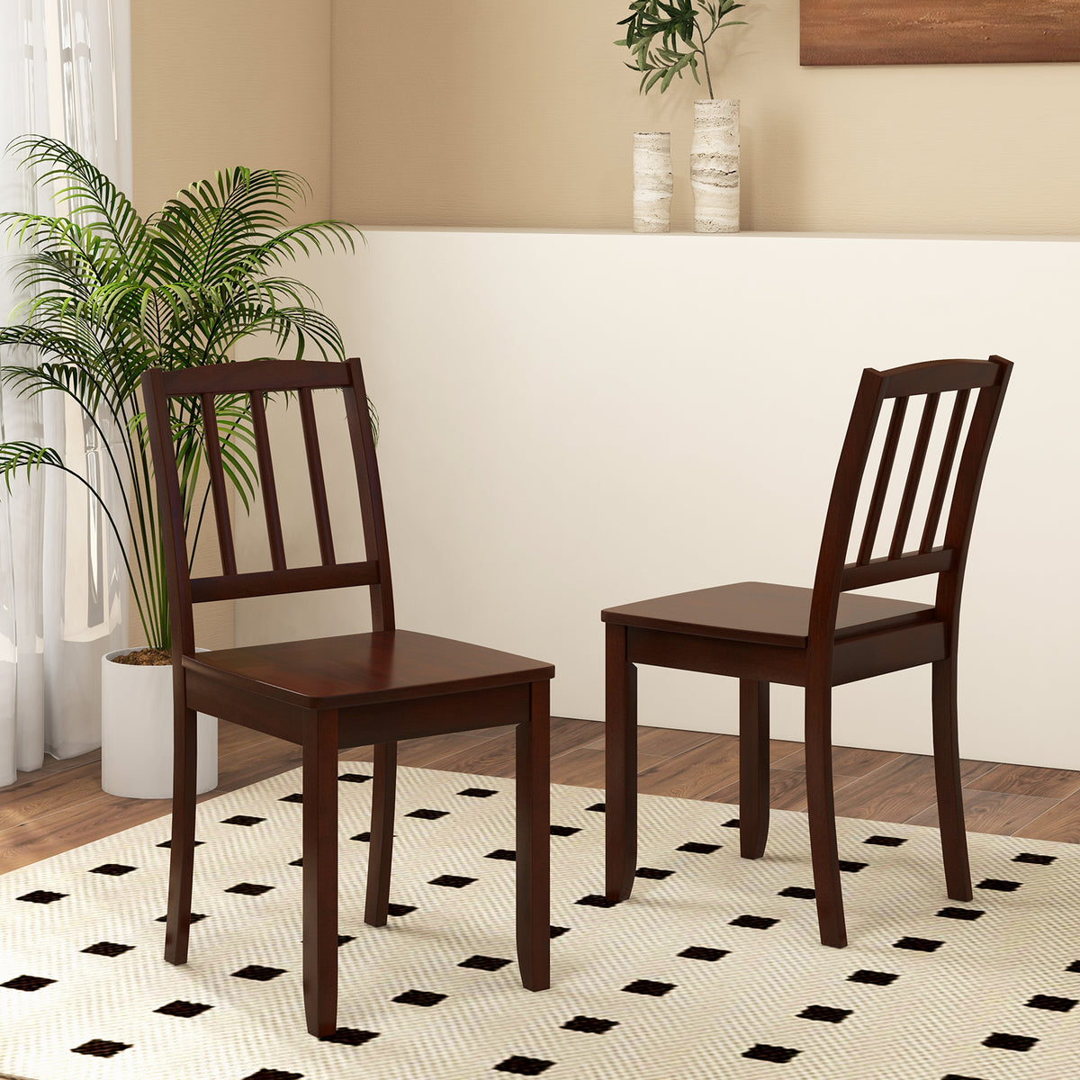 Wood Dining Chair Set of 2 with Rubber Wood Legs-Brown-Dining Chairs-DECOROLALA