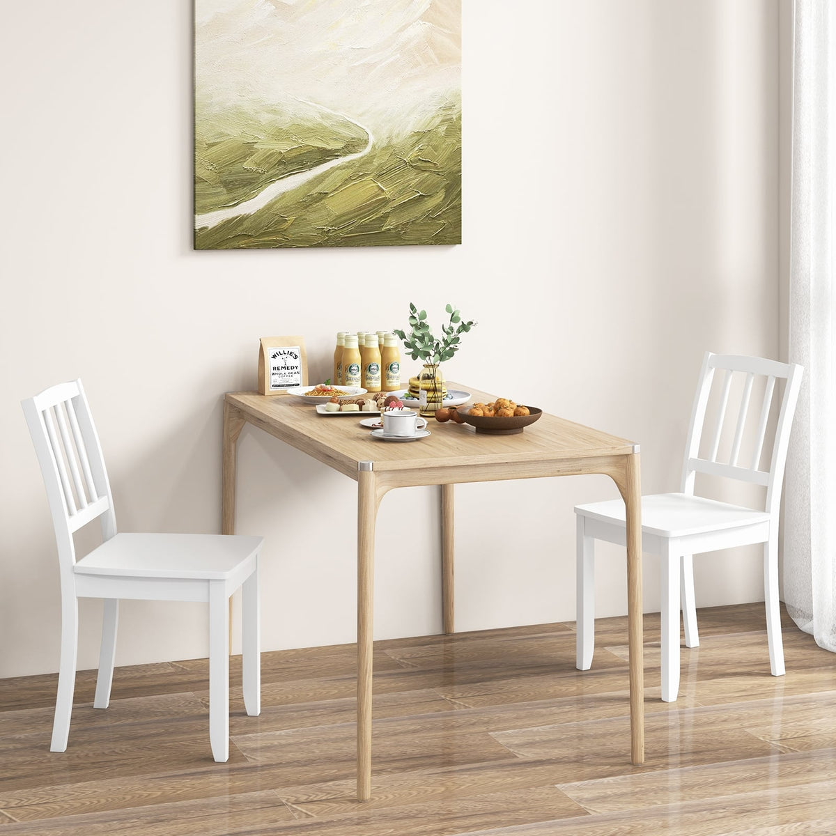 Wood Dining Chair Set of 2 with Rubber Wood Legs-White-Dining Chairs-DECOROLALA