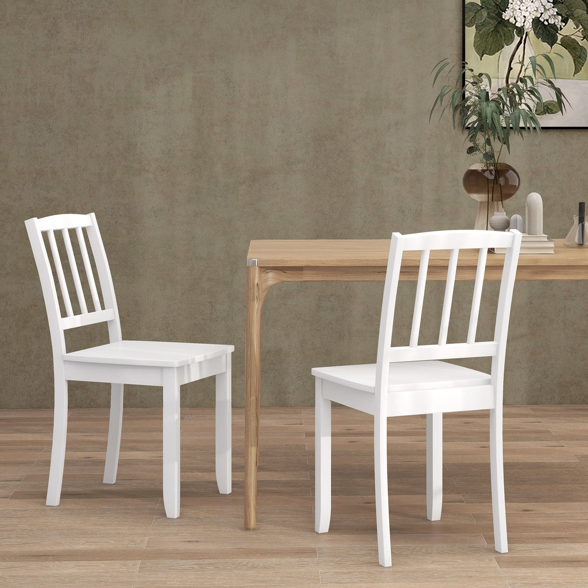 Wood Dining Chair Set of 2 with Rubber Wood Legs-White-Dining Chairs-DECOROLALA
