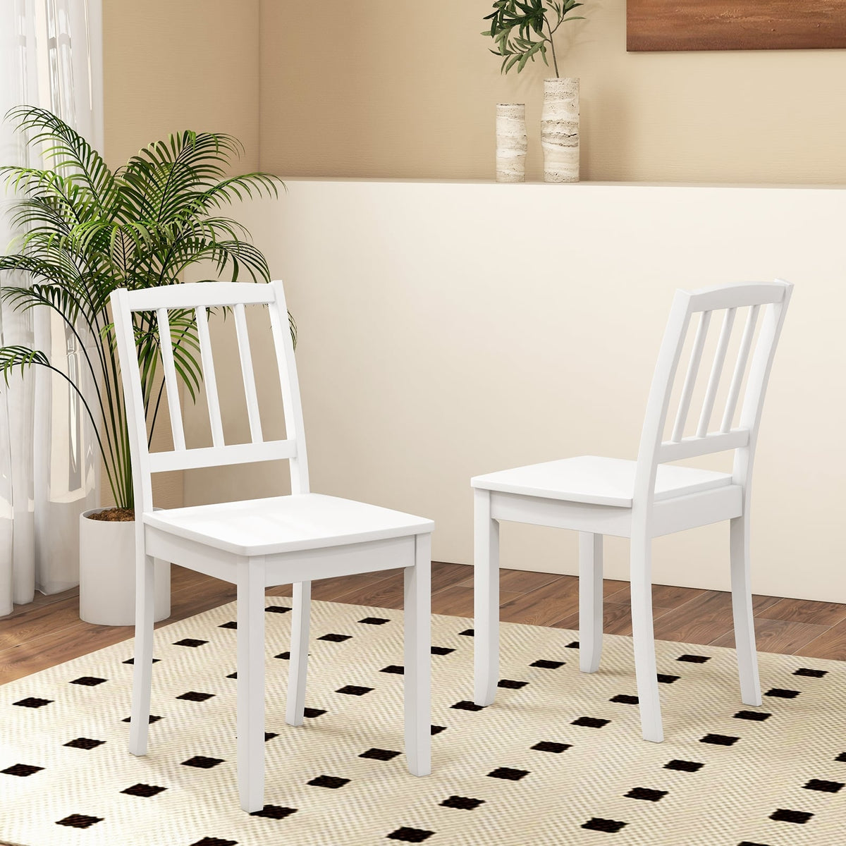 Wood Dining Chair Set of 2 with Rubber Wood Legs-White-Dining Chairs-DECOROLALA