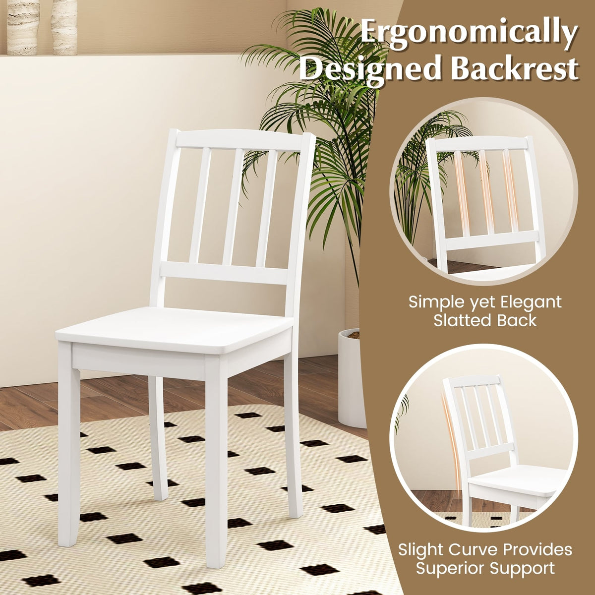 Wood Dining Chair Set of 2 with Rubber Wood Legs-White-Dining Chairs-DECOROLALA