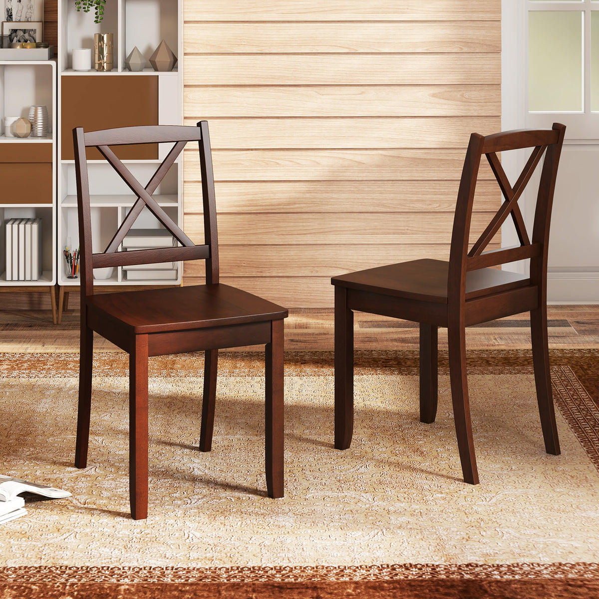 Wood Dining Chair Set of 2 with Rubber Wood Legs and Curved Backrest-Brown-Dining Chairs-DECOROLALA
