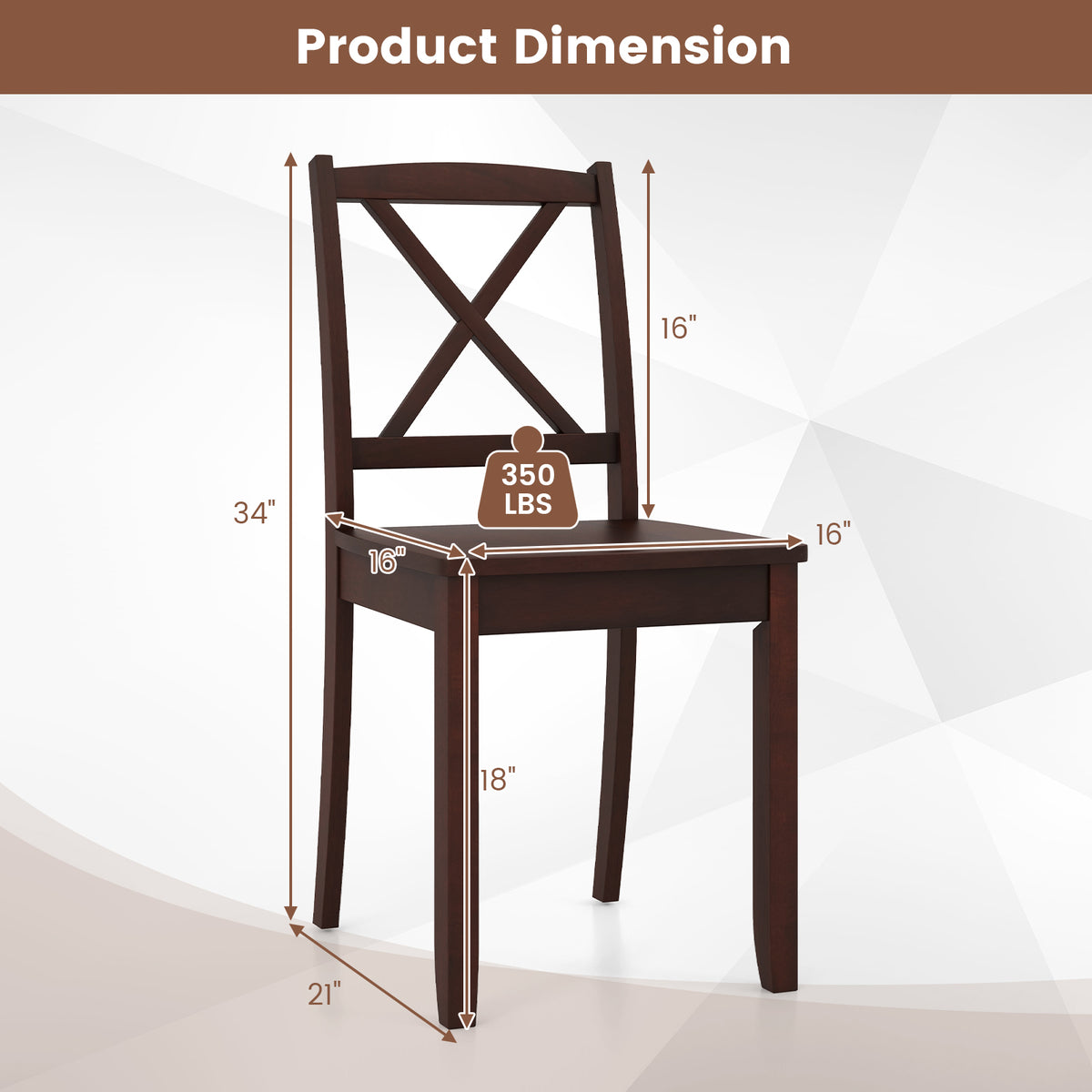 Wood Dining Chair Set of 2 with Rubber Wood Legs and Curved Backrest-Brown-Dining Chairs-DECOROLALA