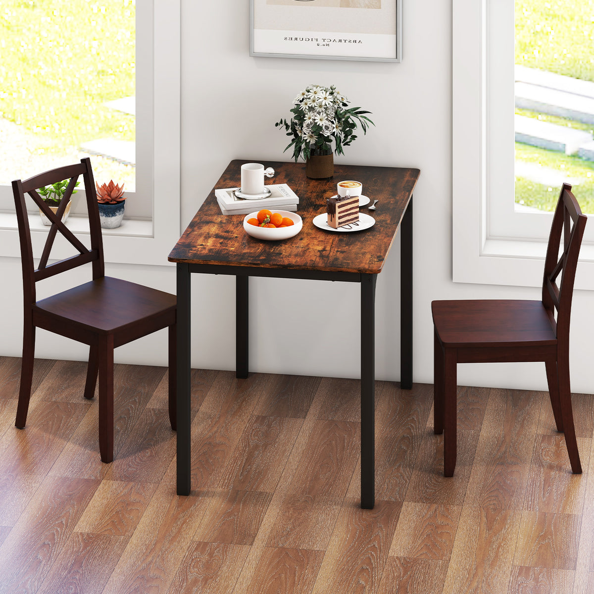 Wood Dining Chair Set of 2 with Rubber Wood Legs and Curved Backrest-Brown-Dining Chairs-DECOROLALA