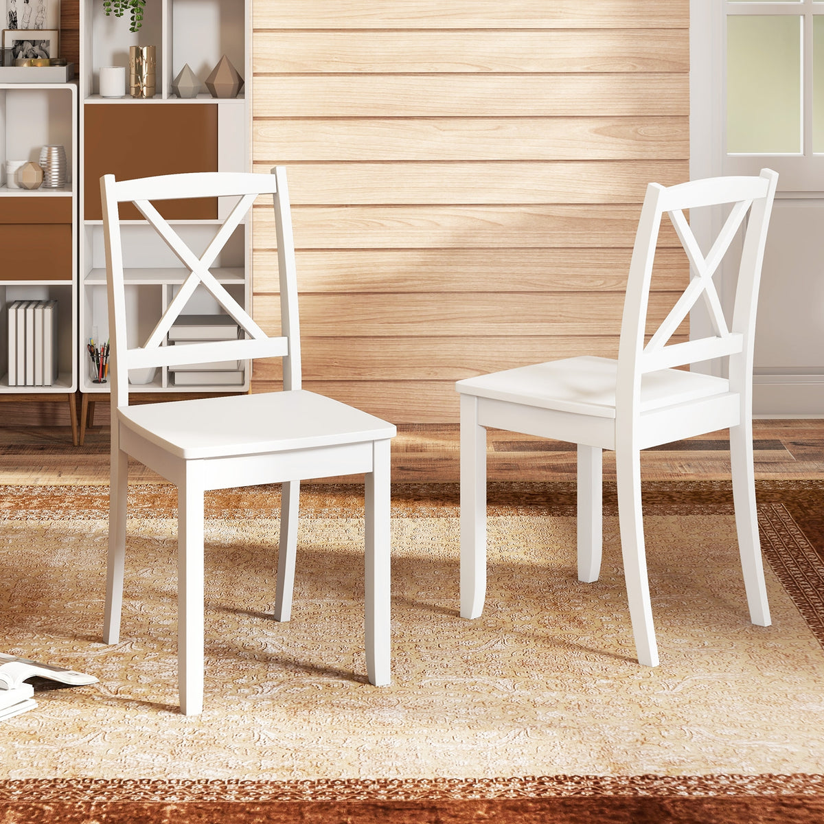Wood Dining Chair Set of 2 with Rubber Wood Legs and Curved Backrest-White-Dining Chairs-DECOROLALA