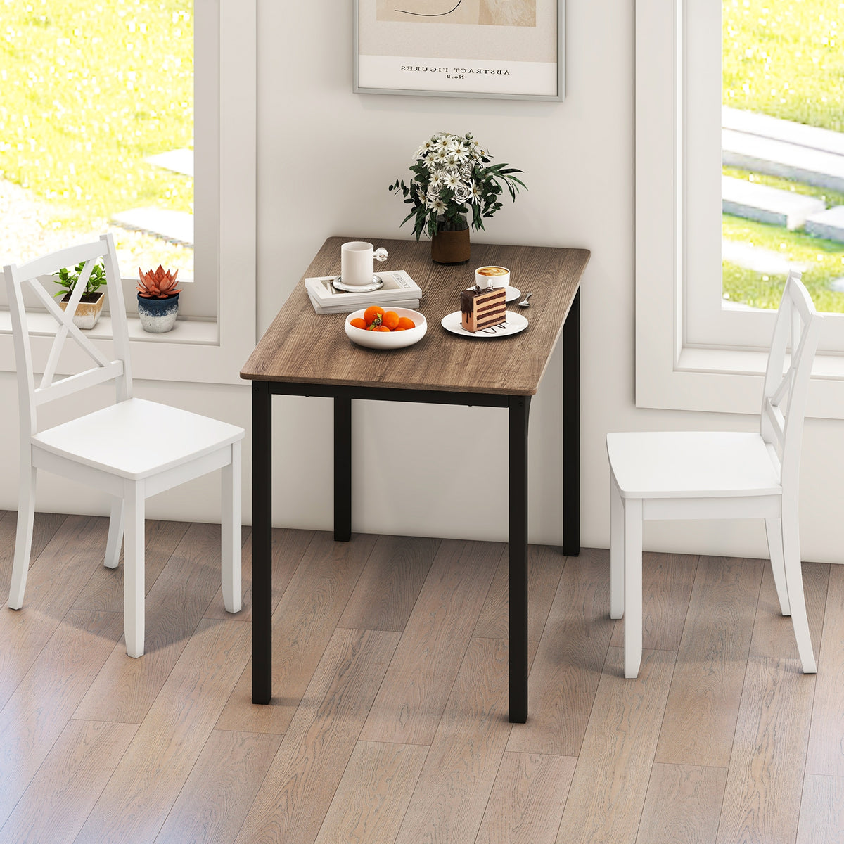Wood Dining Chair Set of 2 with Rubber Wood Legs and Curved Backrest-White-Dining Chairs-DECOROLALA