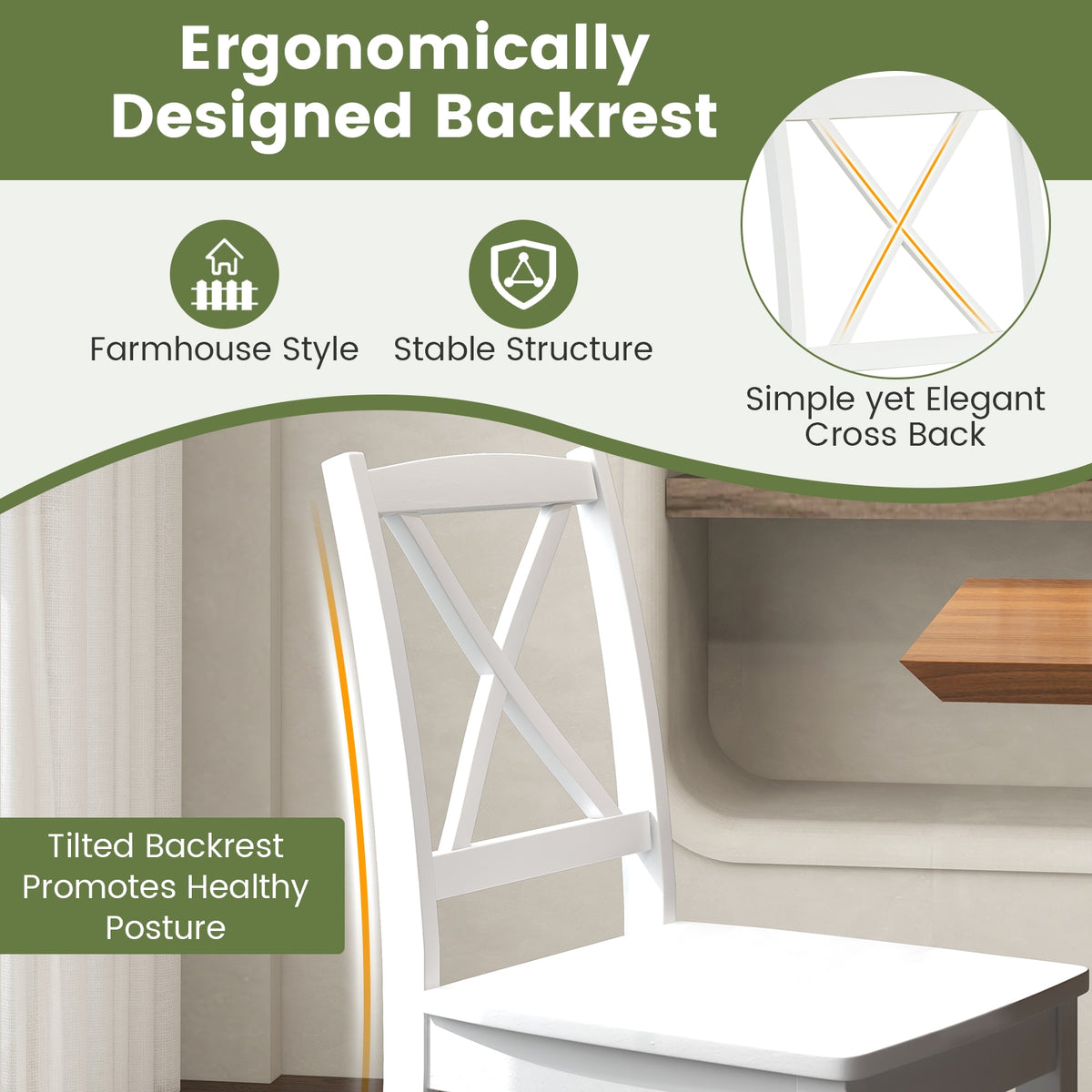 Wood Dining Chair Set of 2 with Rubber Wood Legs and Curved Backrest-White-Dining Chairs-DECOROLALA