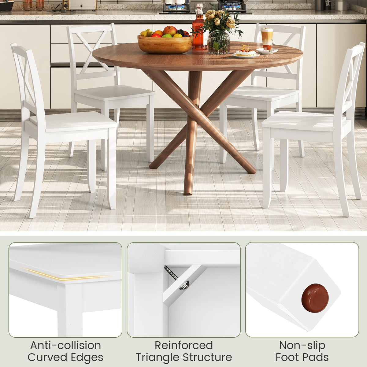 Wood Dining Chair Set of 2 with Rubber Wood Legs and Curved Backrest-White-Dining Chairs-DECOROLALA