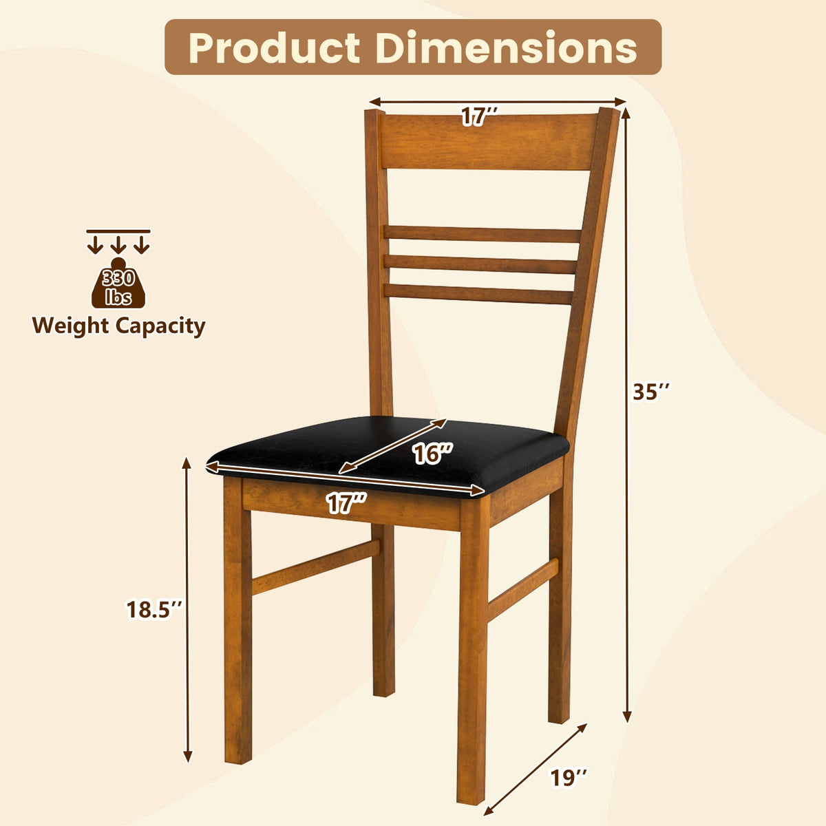 Wood Dining Chairs Set of 2 with Rubber Wood Frame-Walnut-Dining Chairs-DECOROLALA
