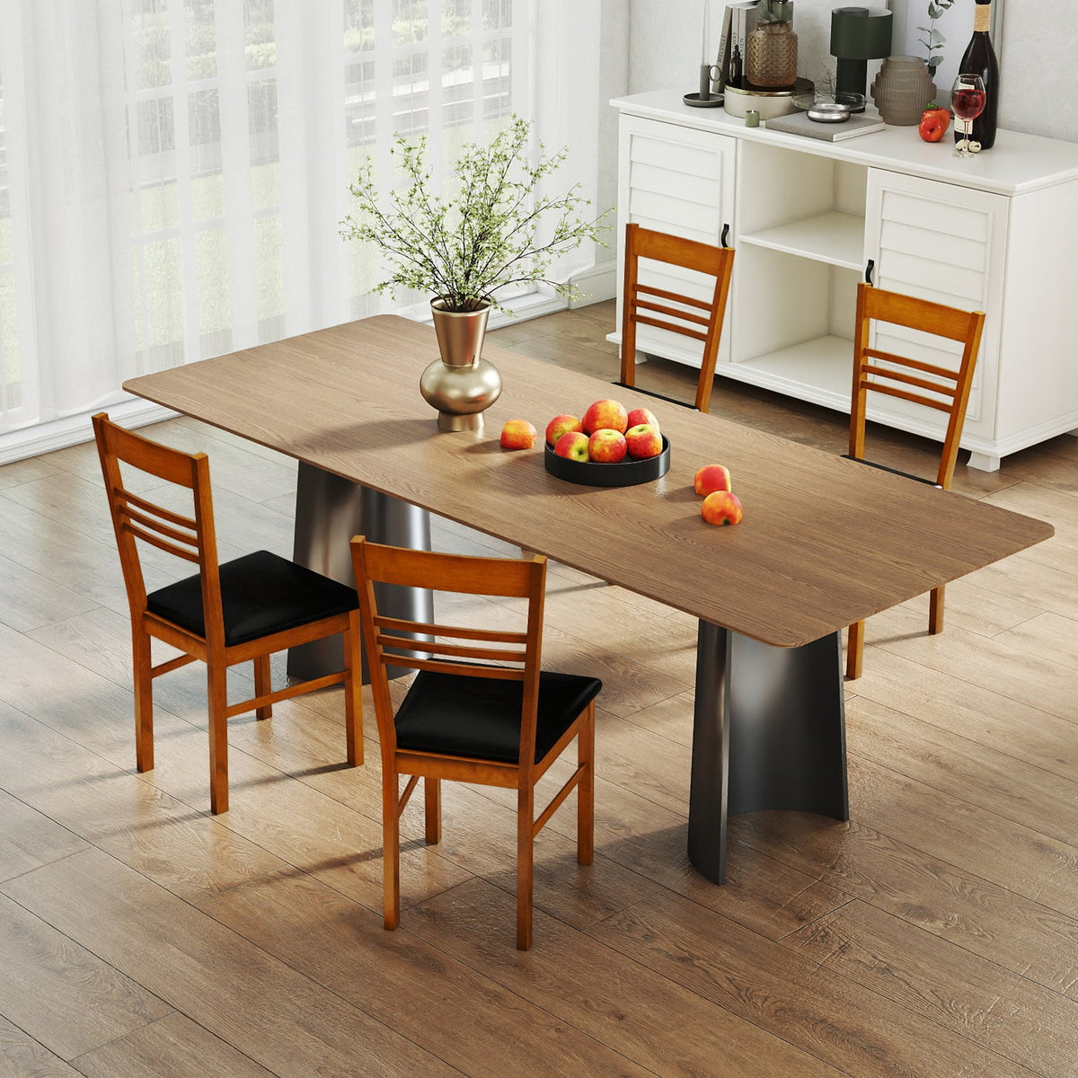 Wood Dining Chairs Set of 2 with Rubber Wood Frame-Walnut-Dining Chairs-DECOROLALA