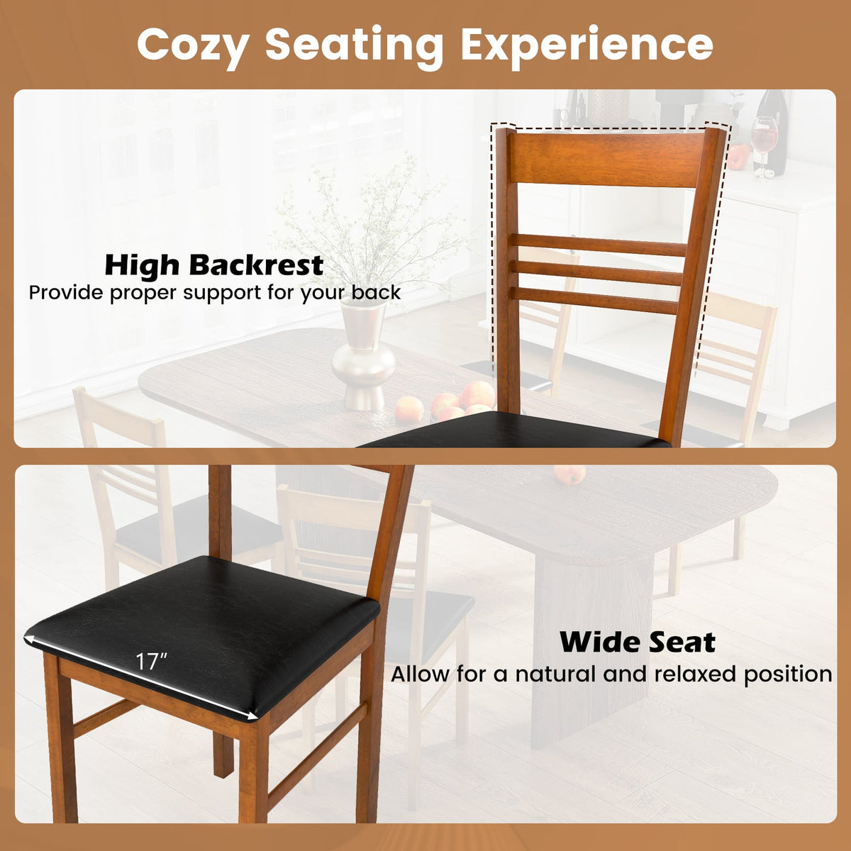 Wood Dining Chairs Set of 2 with Rubber Wood Frame-Walnut-Dining Chairs-DECOROLALA