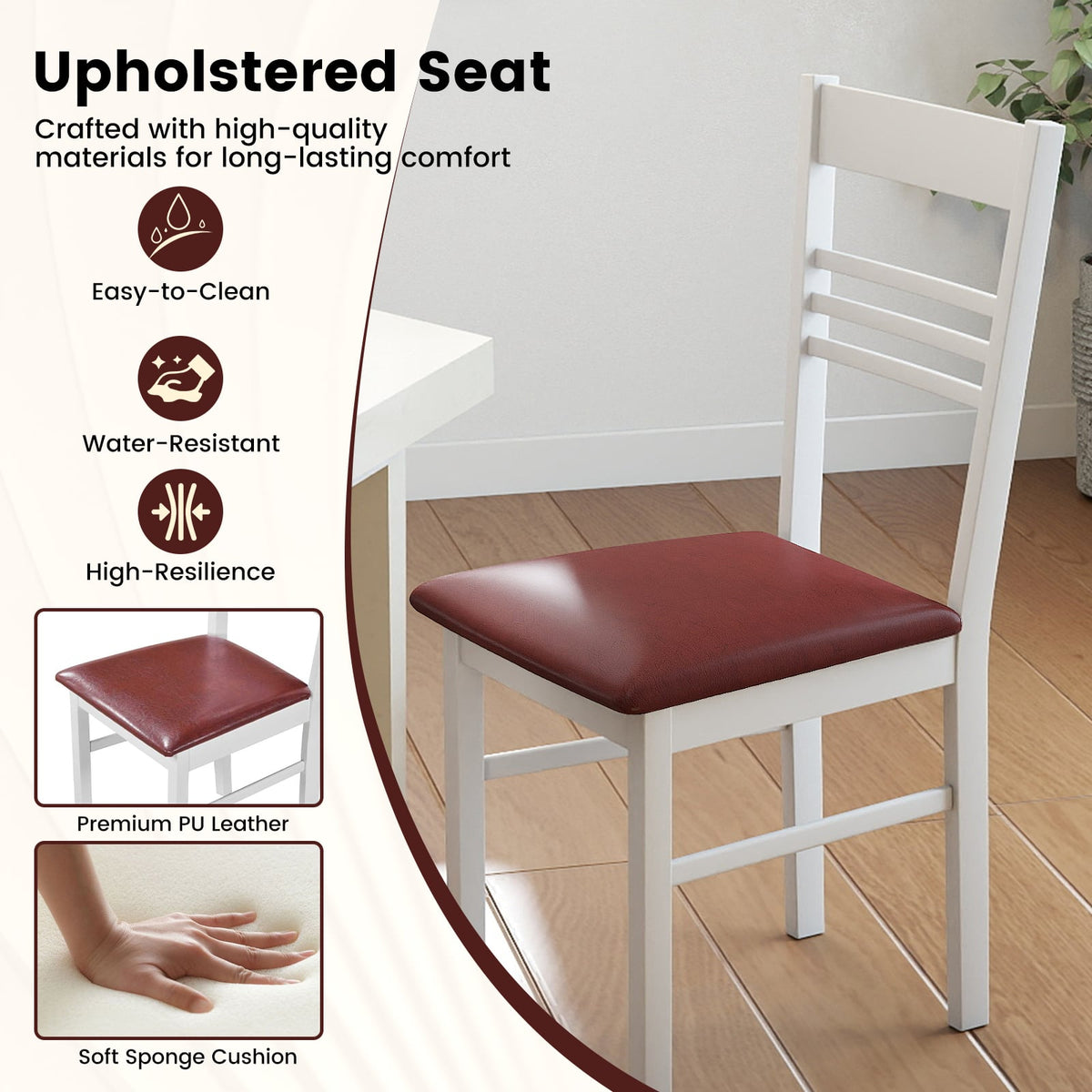 Wood Dining Chairs Set of 2 with Rubber Wood Frame-White-Dining Chairs-DECOROLALA