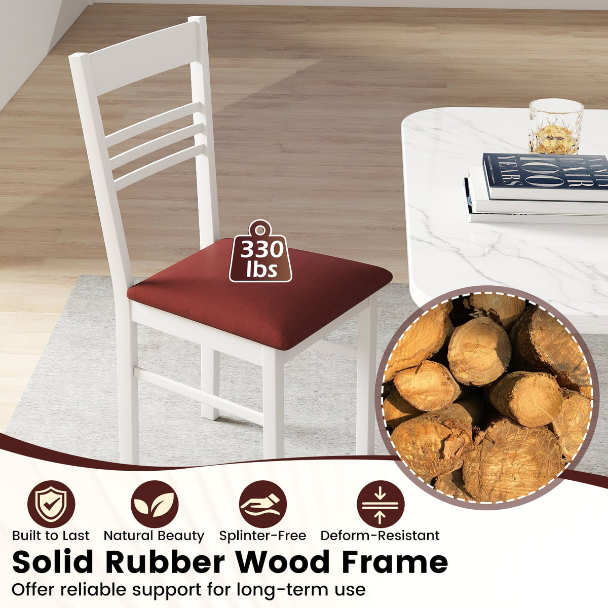 Wood Dining Chairs Set of 2 with Rubber Wood Frame-White-Dining Chairs-DECOROLALA