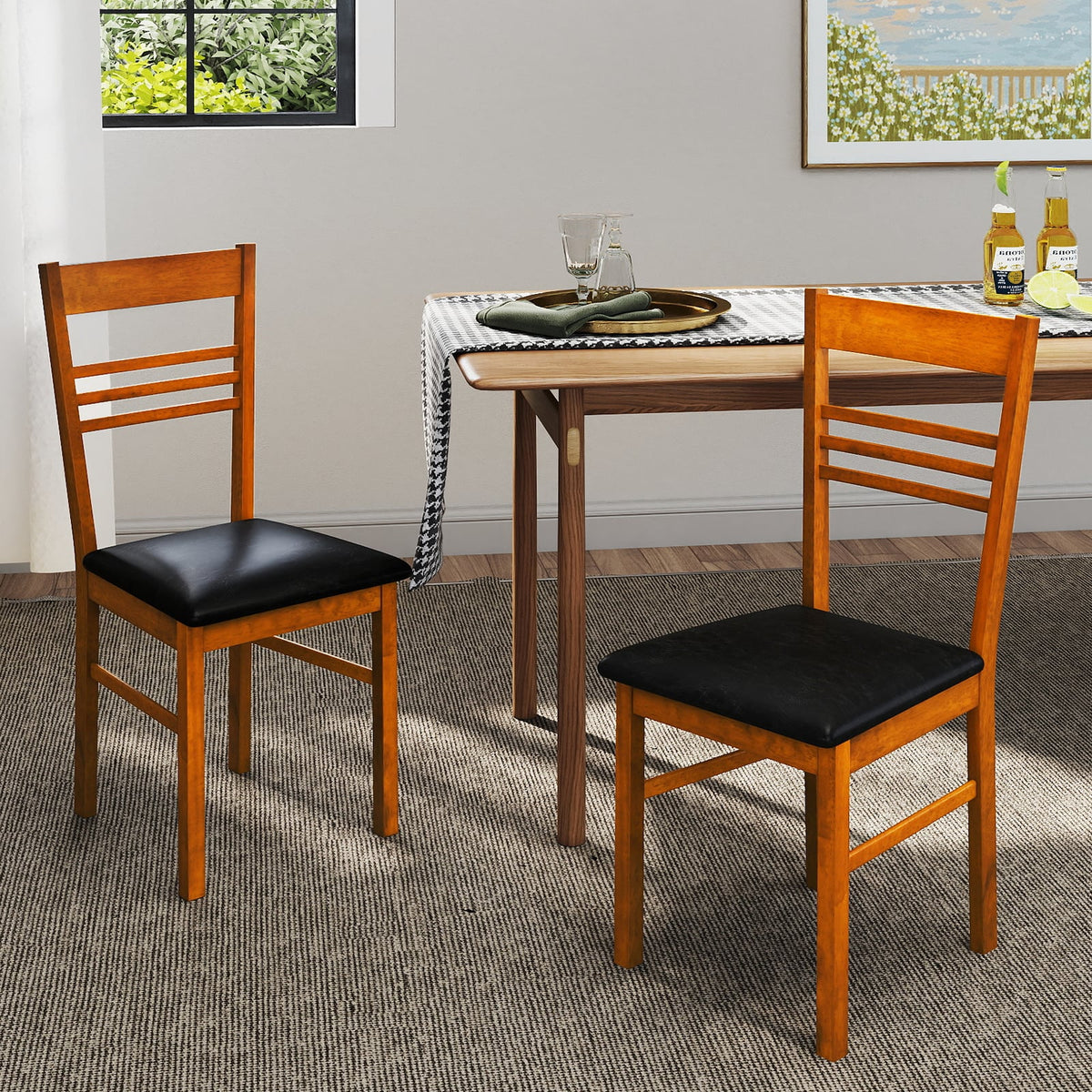 Wood Dining Chairs Set of 4 with Rubber Wood Frame-Walnut-Dining Chairs-DECOROLALA
