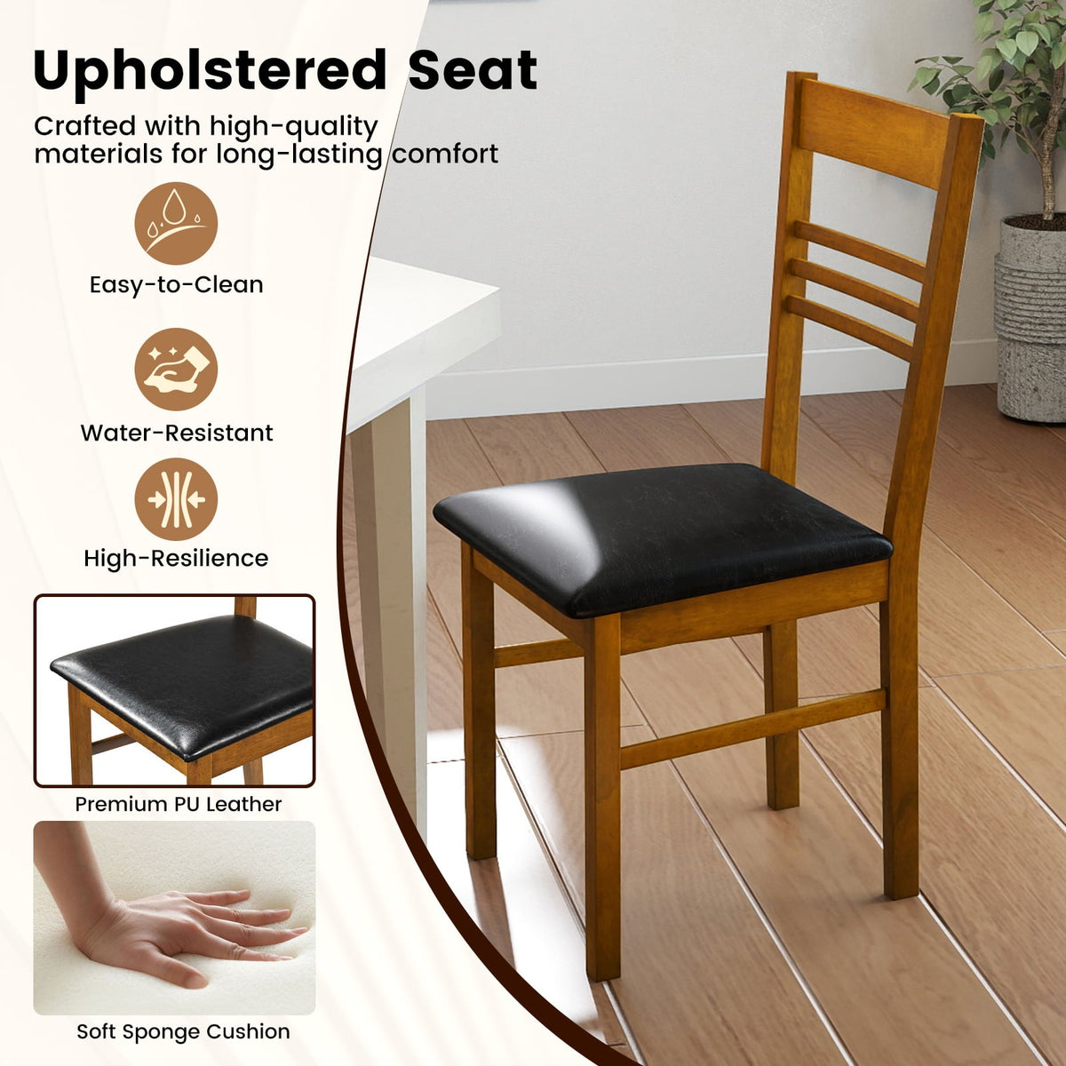 Wood Dining Chairs Set of 4 with Rubber Wood Frame-Walnut-Dining Chairs-DECOROLALA