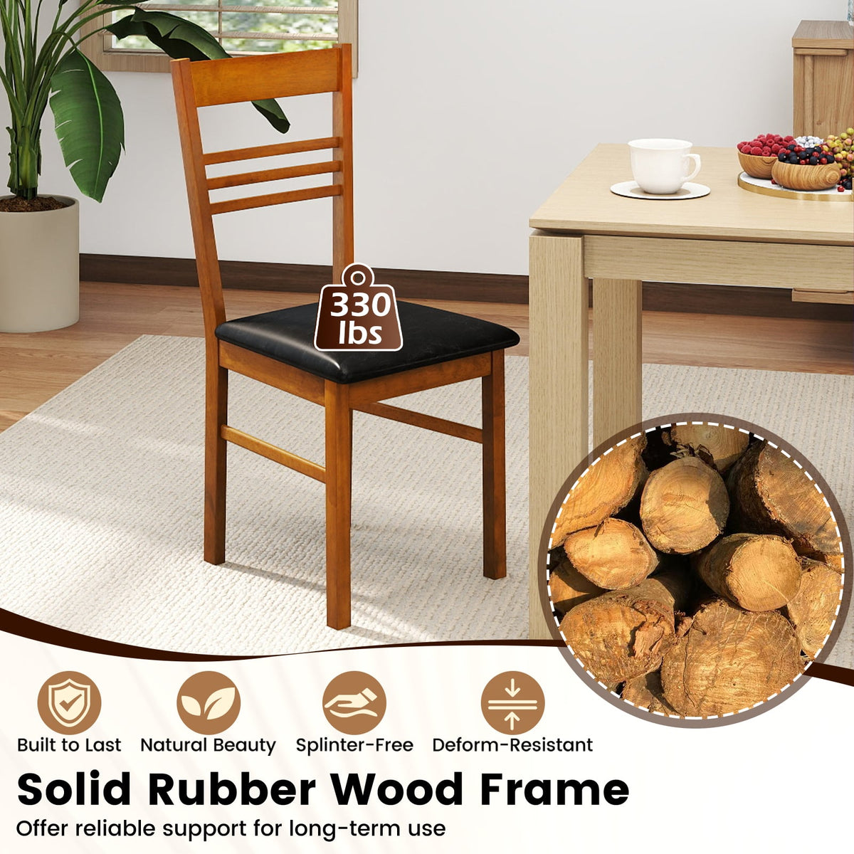 Wood Dining Chairs Set of 4 with Rubber Wood Frame-Walnut-Dining Chairs-DECOROLALA