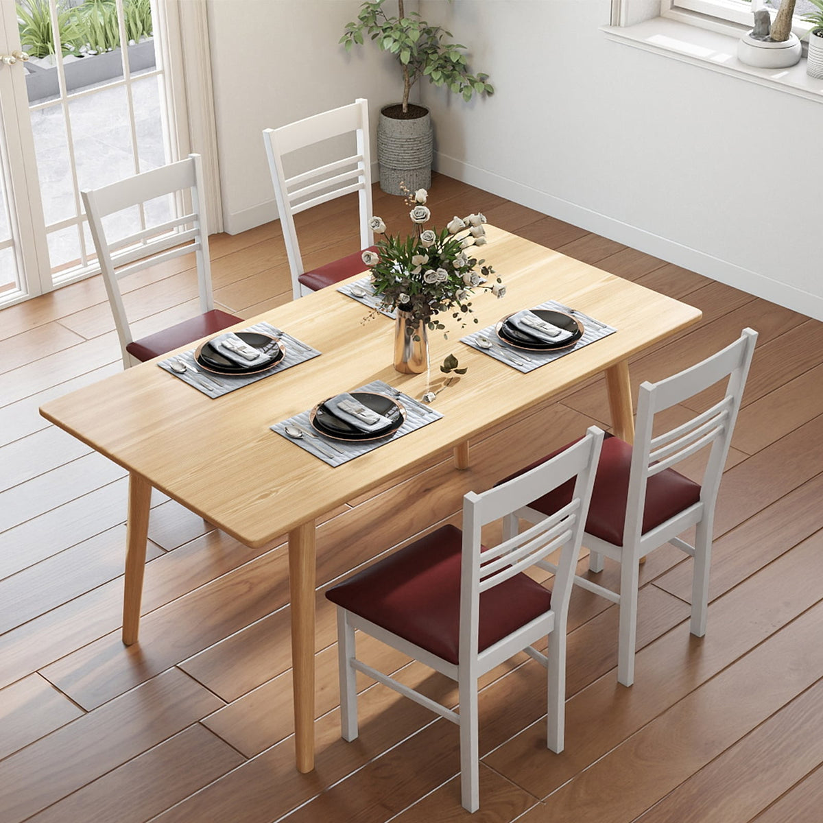 Wood Dining Chairs Set of 4 with Rubber Wood Frame-White-Dining Chairs-DECOROLALA