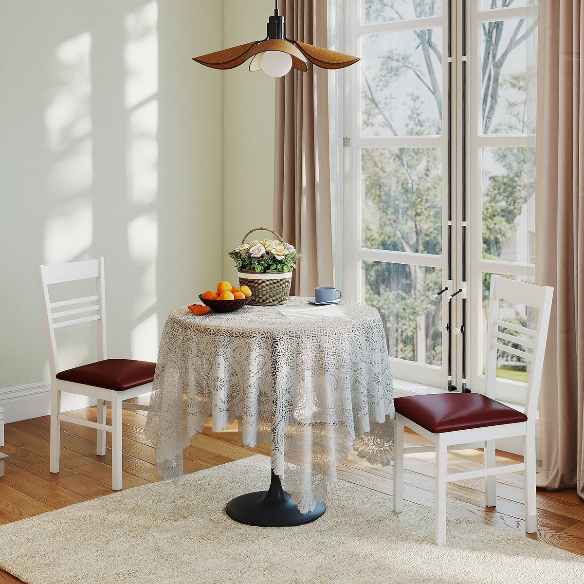 Wood Dining Chairs Set of 4 with Rubber Wood Frame-White-Dining Chairs-DECOROLALA