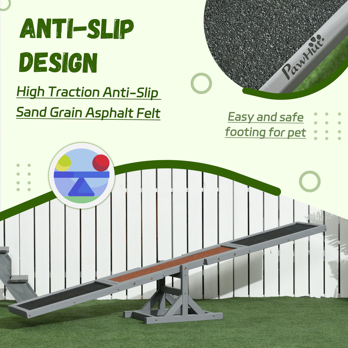 Wood Dog Agility Seesaw - 71" Fir Wood Training Platform Grey-Dogs-DECOROLALA