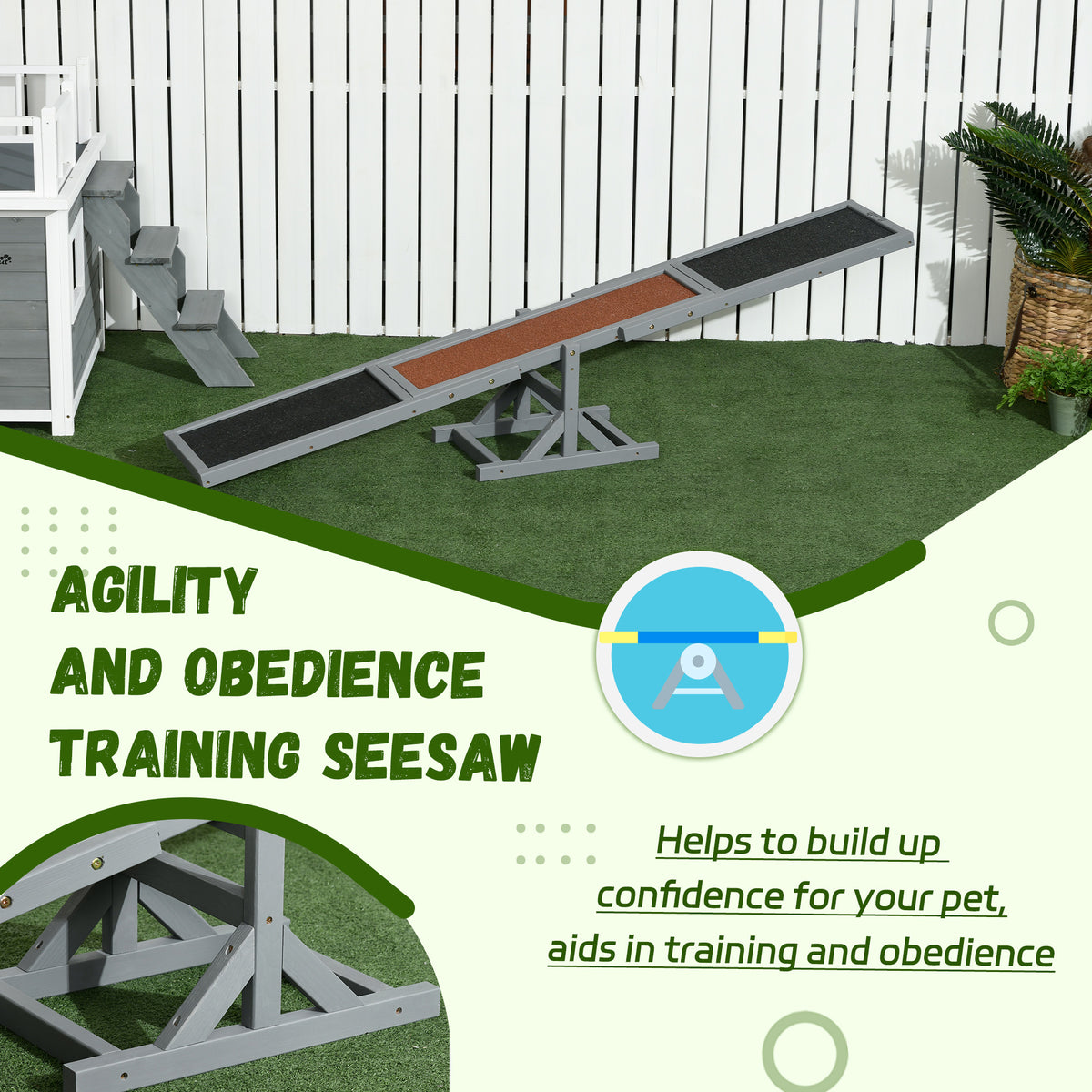 Wood Dog Agility Seesaw - 71" Fir Wood Training Platform Grey-Dogs-DECOROLALA