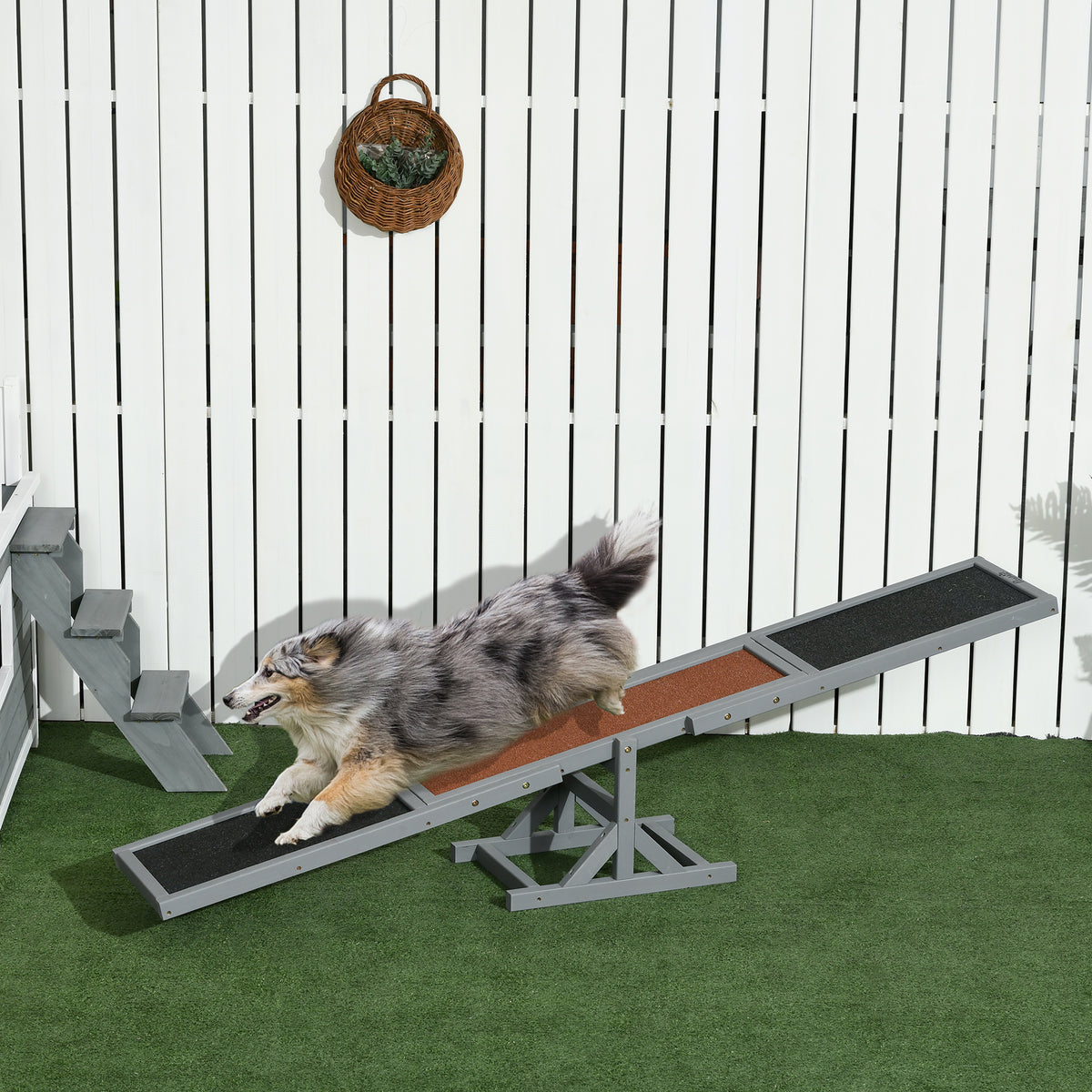 Wood Dog Agility Seesaw - 71" Fir Wood Training Platform Grey-Dogs-DECOROLALA