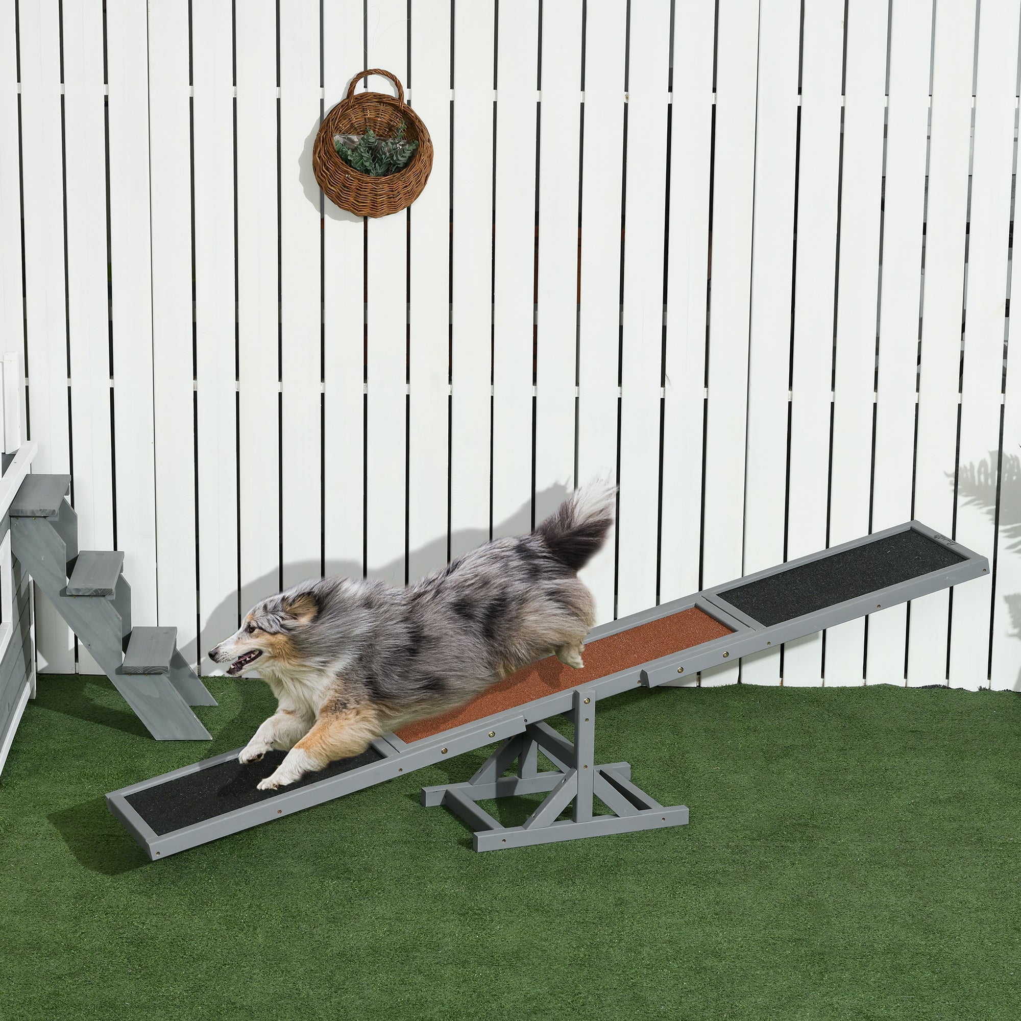 Wood Dog Agility Seesaw - 71" Fir Wood Training Platform Grey-Dogs-DECOROLALA