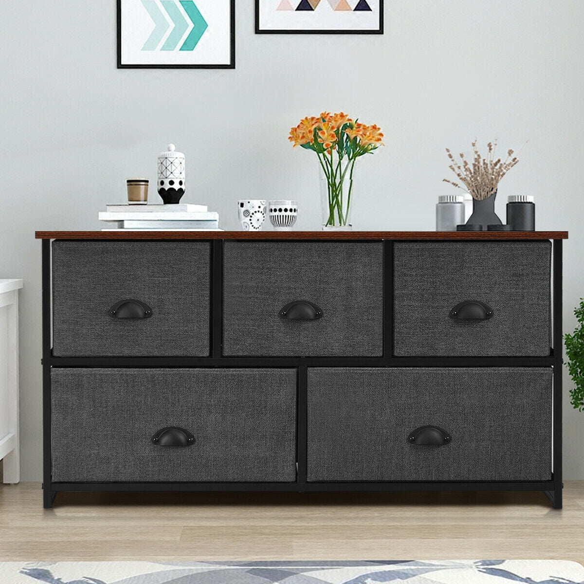 5-Drawer Fabric Dresser - Gray (min order qty 2)-Dressers & Chests-DECOROLALA