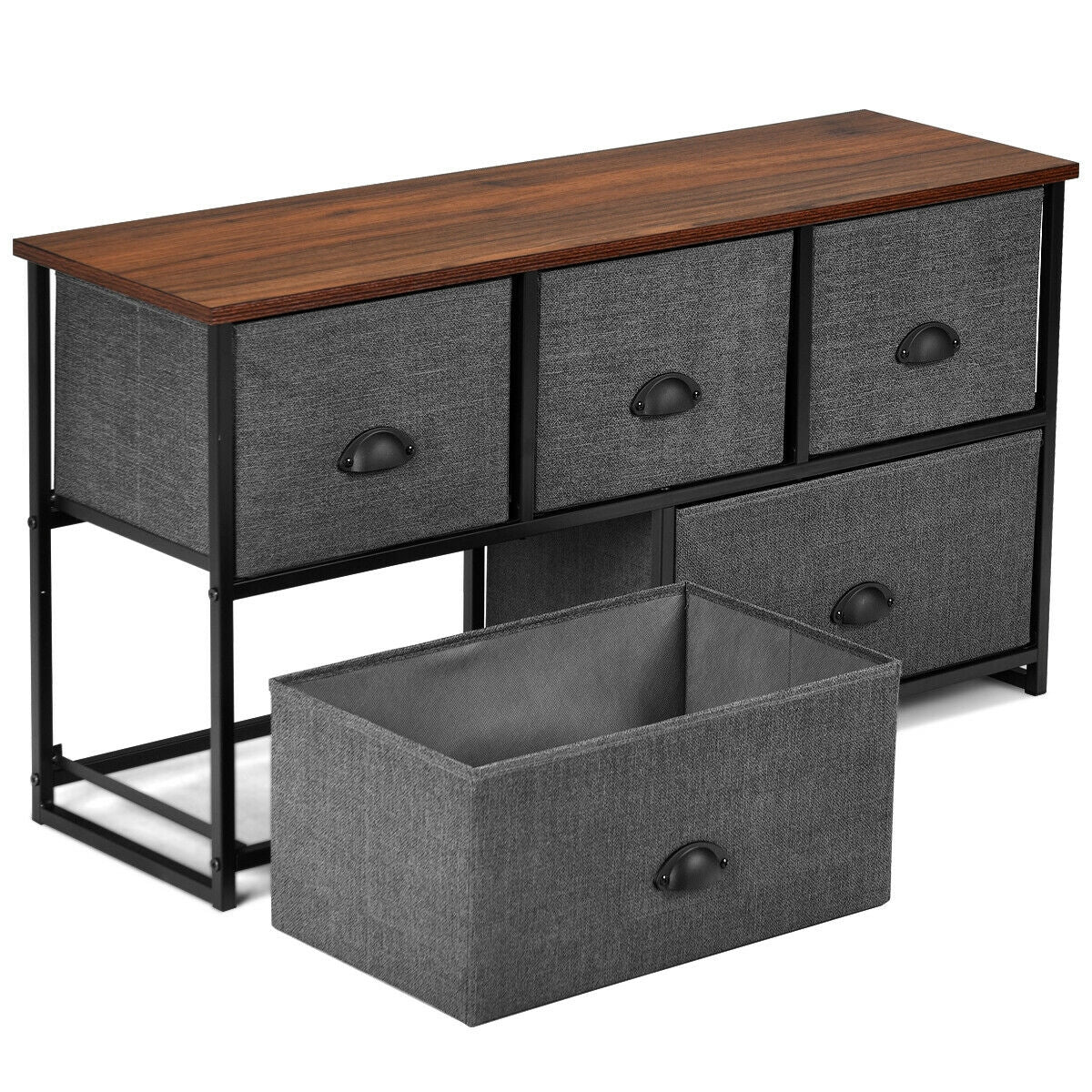 5-Drawer Fabric Dresser - Gray (min order qty 2)-Dressers & Chests-DECOROLALA