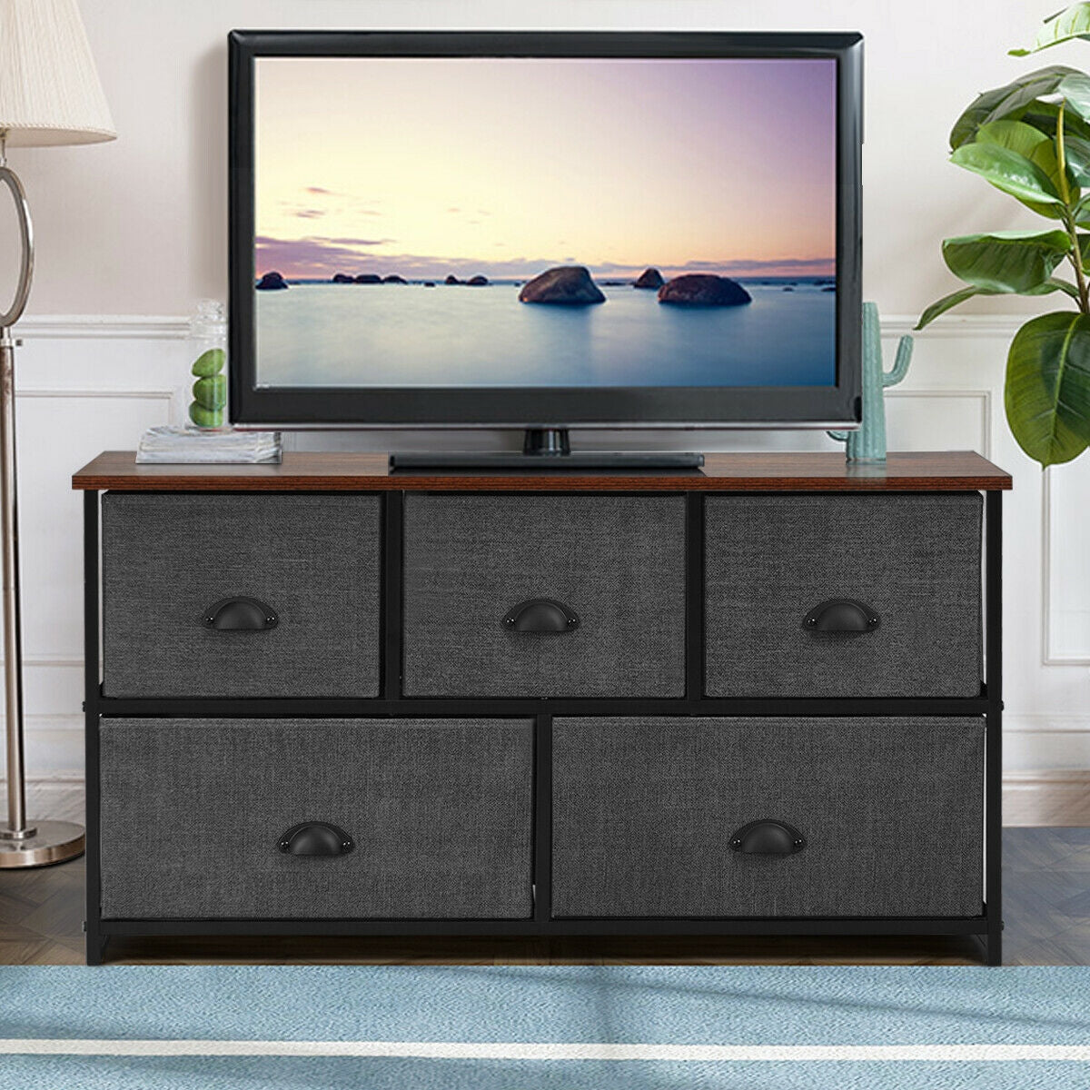 5-Drawer Fabric Dresser - Gray (min order qty 2)-Dressers & Chests-DECOROLALA
